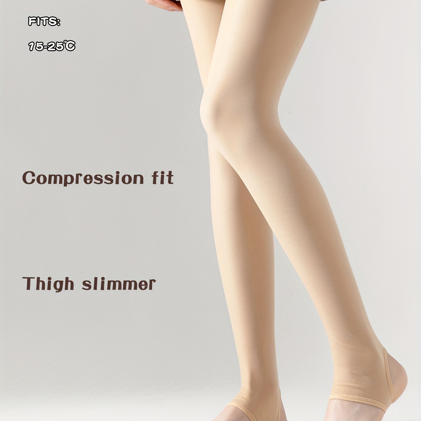 Women's Lightweight Beige Footless Tights - High-waisted, Slimming , Stretchy Polyester Pantyhose For Spring/fall, Elegant &