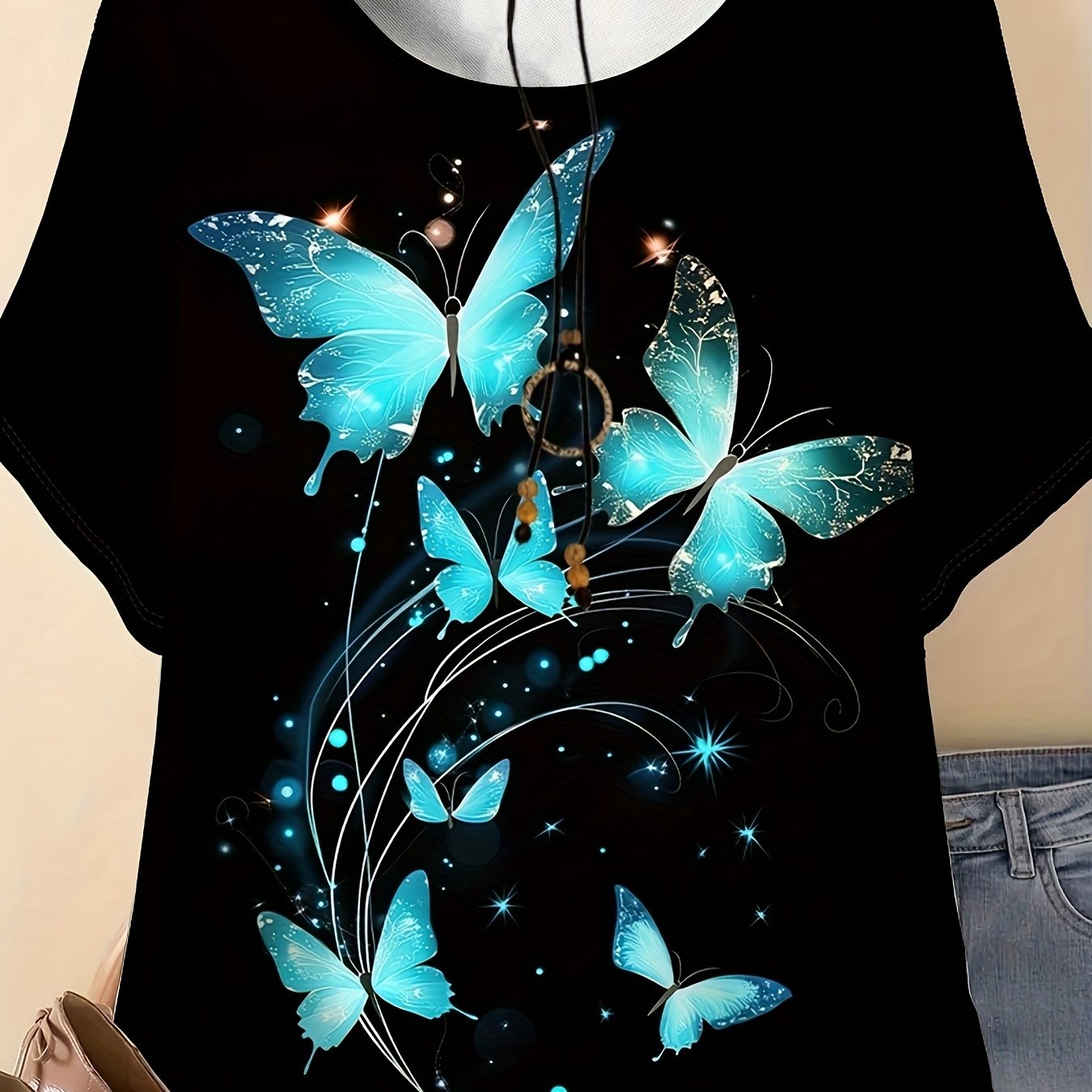 TEMU Plus Size - Plus Size - Plus Size Women's Print Crew Neck T-shirt - Casual Short Sleeve Summer Top, Breathable Stretch Fabric, Machine Washable,