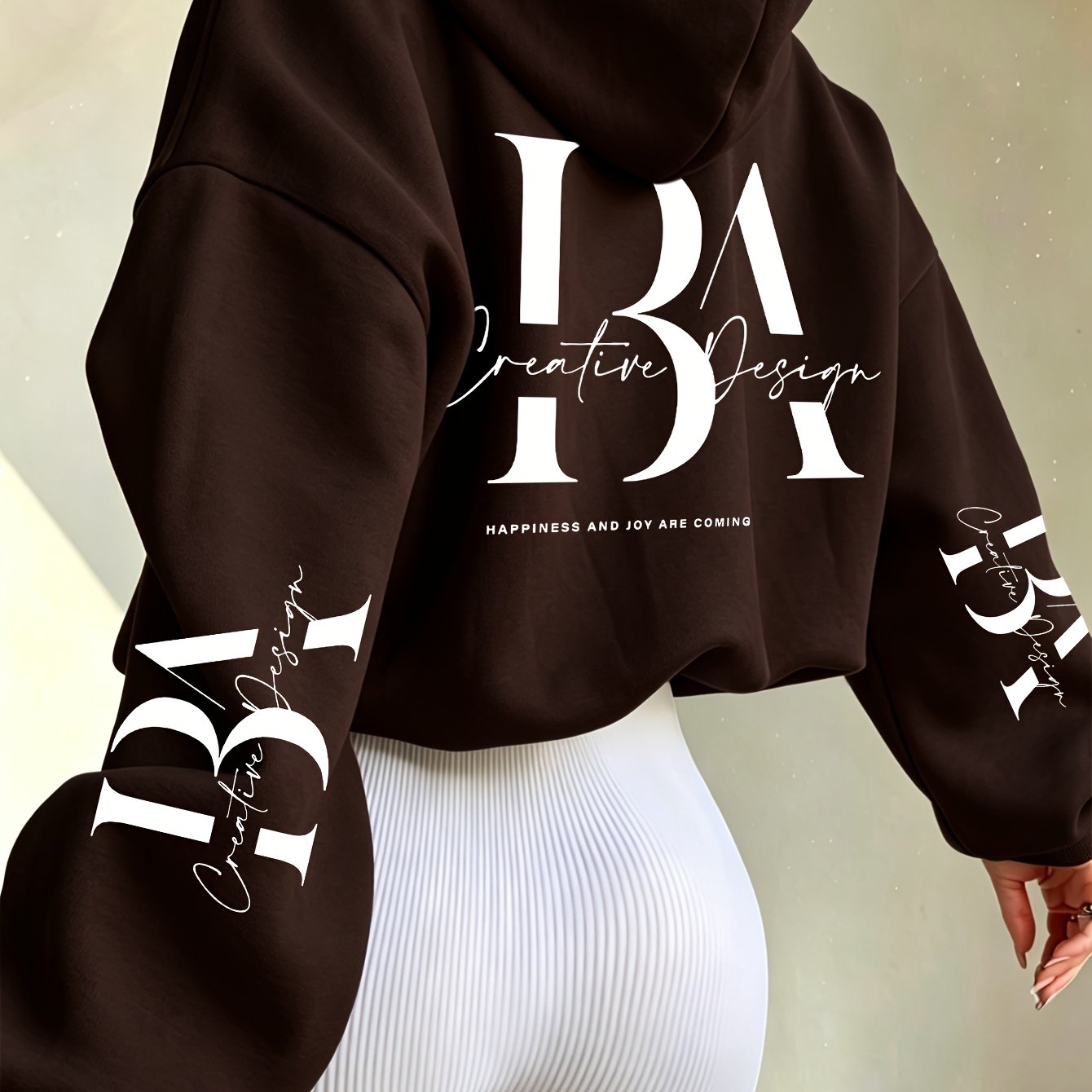 Short Hooded Sweatshirt with Creative Handwritten Print