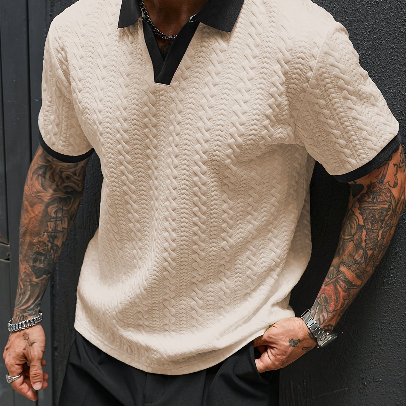 TEMU Polo décontracté habillé pour homme, Chemise formelle et de tous , Tissu en extensible, Lavable en machine pour tenue de bureau et de soirée,