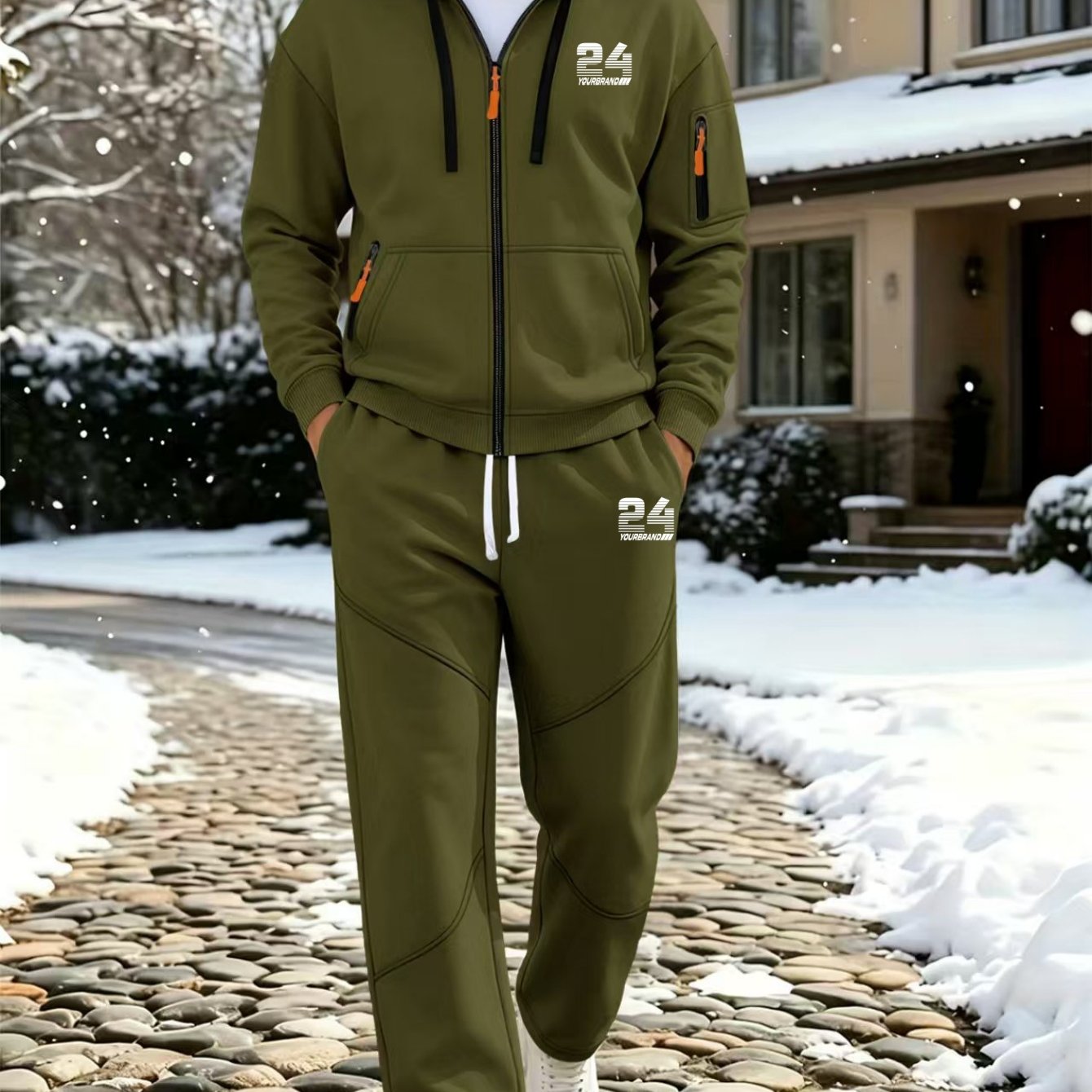 TEMU Men's Easy Casual 2pcs Set, Fashion Hooded Arm Pocket Sweatshirt