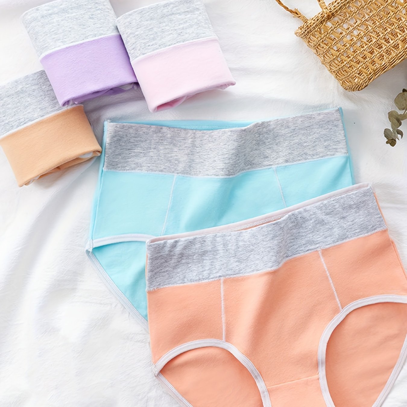 Cute Pattern Colorblock Pastel High Waist Panties Women's - Temu