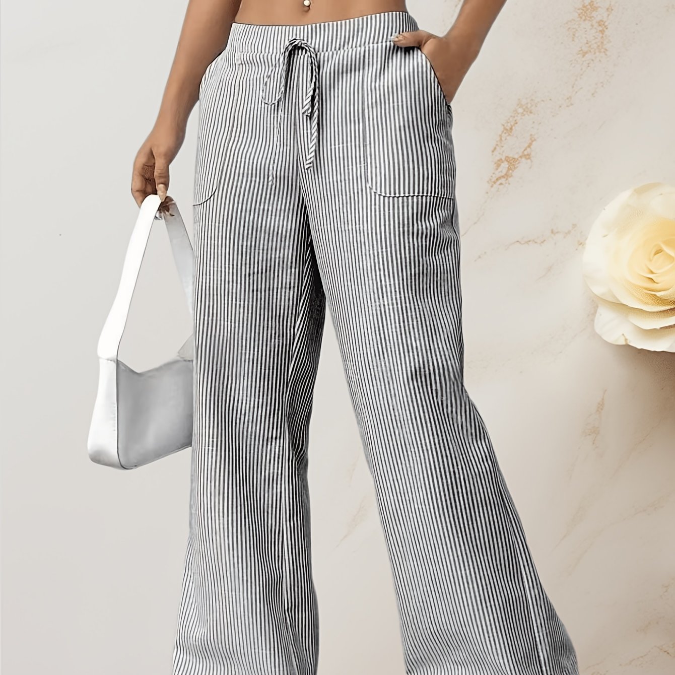 TEMU Pantalon d'homme décontracté à jambes droites et rayures - cordon de serrage avec poches, tissu doux et confortable, décontracté et polyvalent,