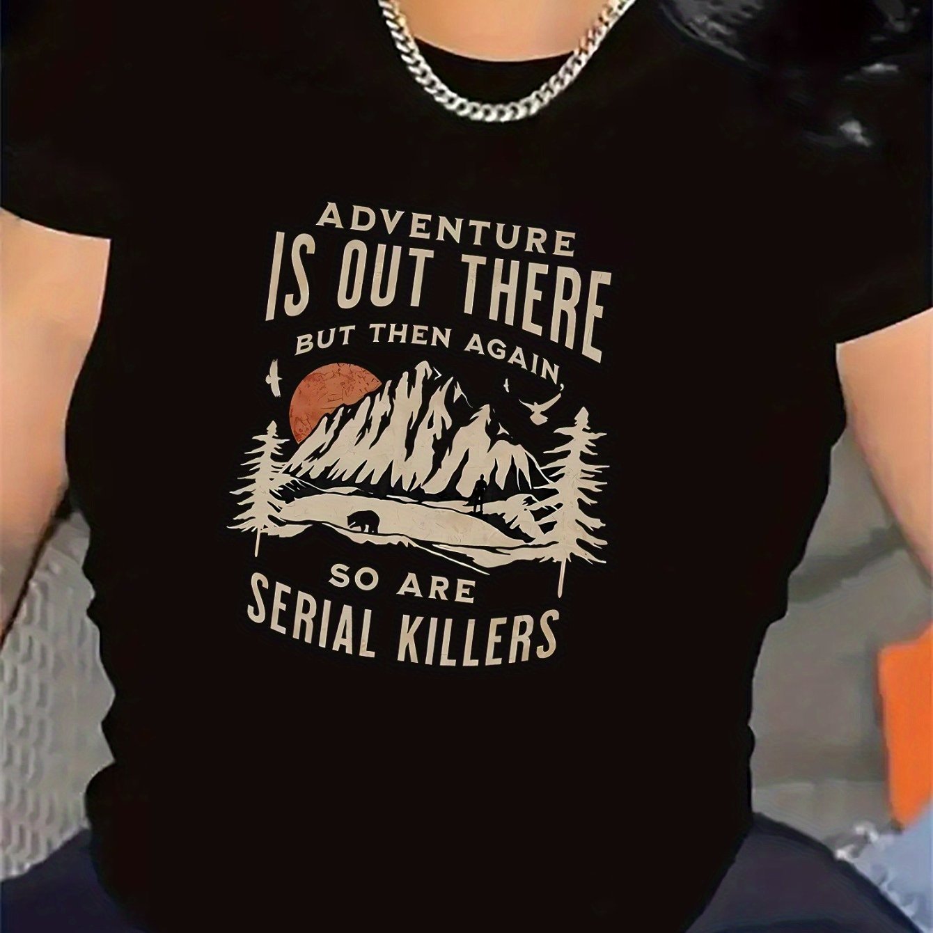 TEMU Lightweight And Durable Short-sleeve Tee Ideal For Outdoor Activities, Travel, Hiking, And Camping, Showcasing A Graphic Design And A