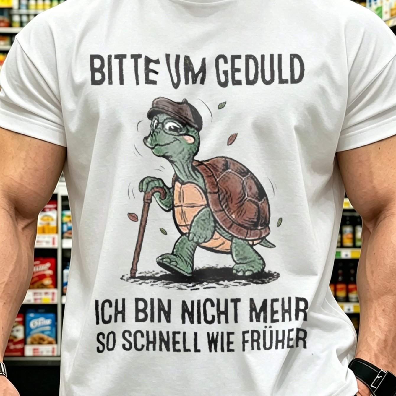 Image of T-shirt Turtle With Stick And German Text For Men Summer Wear Gift For , Plus Size