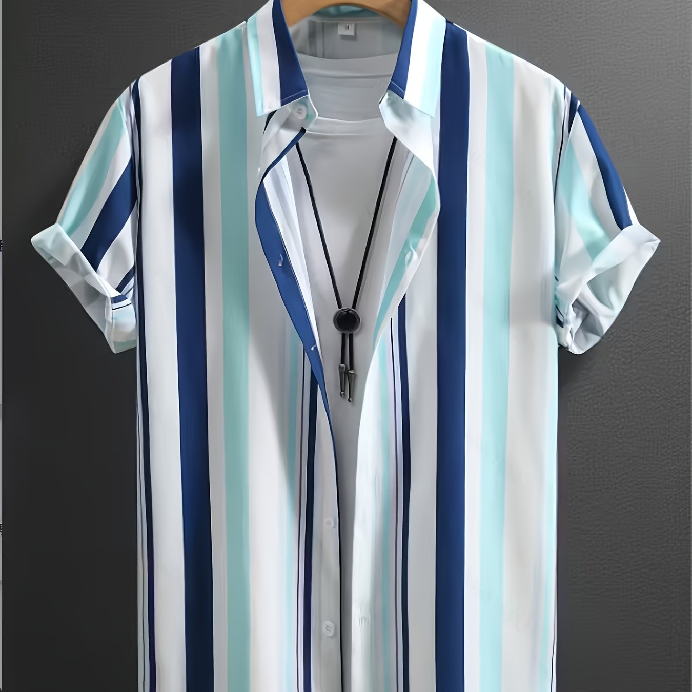 TEMU Chemise à Manches Courtes Rayée Confortable et Respirante pour Homme - Style Décontracté d'Été