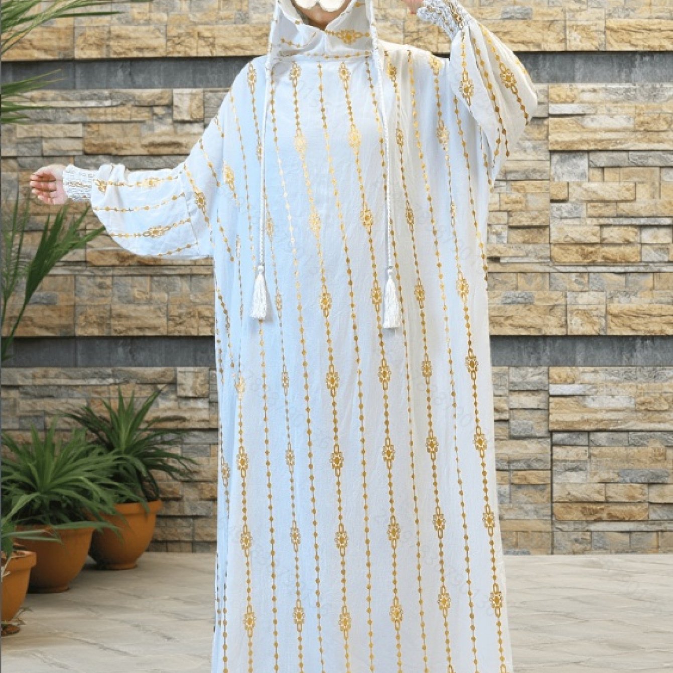 TEMU Grande Taille - Caftan Islamique Élégant | Robe à Manches Longues pour Femme Musulmane, Doré en , Coupe , Motif Géométrique, Robe Toutes , Abaya