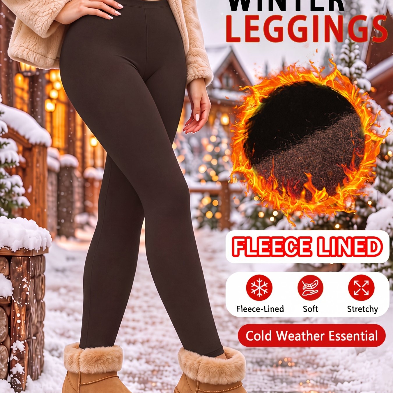 TEMU Leggings de felpa para mujer con forro, súper suaves y elásticos, cálidos para otoño/invierno, mallas cálidas para entrenamientos de invierno y
