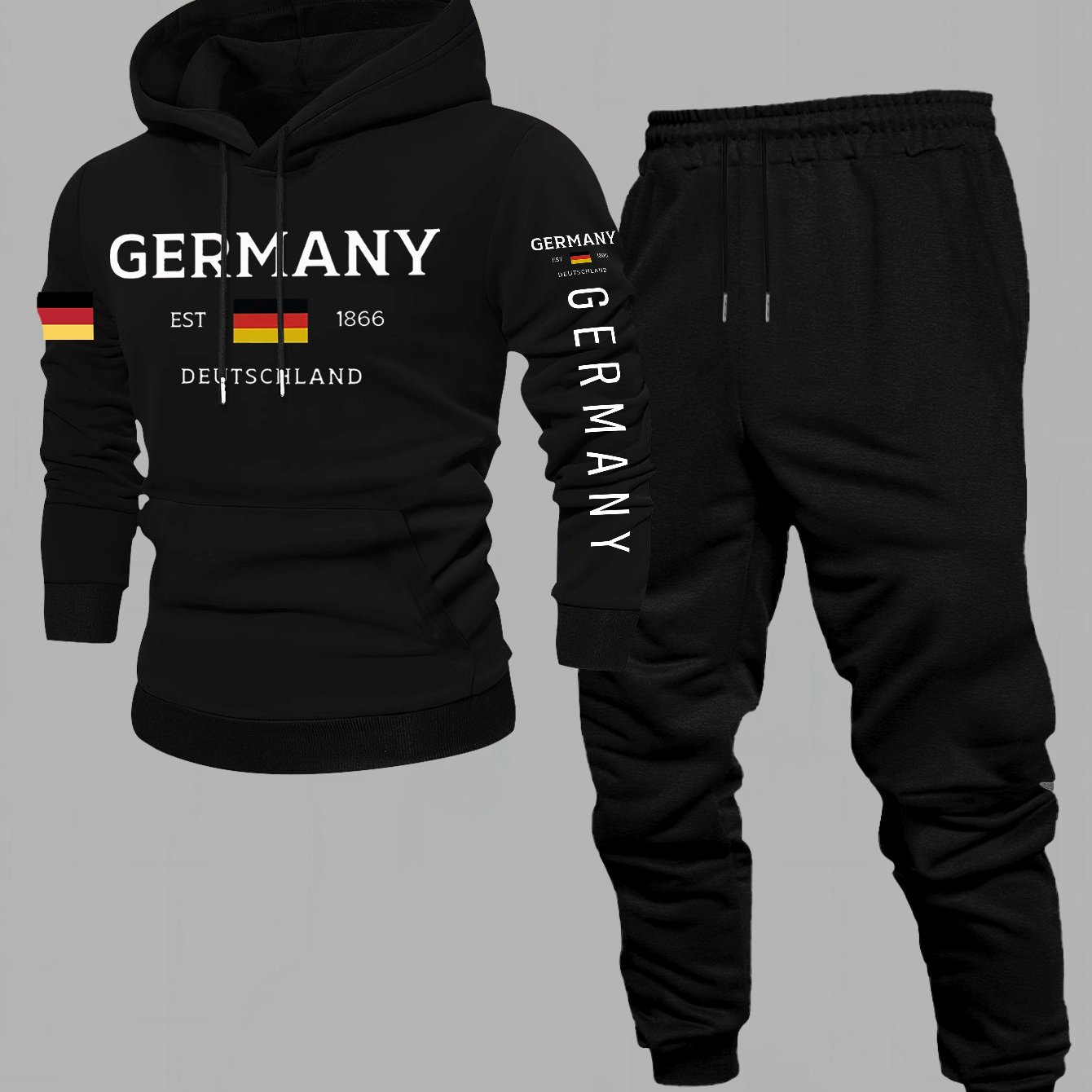E-shop Herren 2025 Neuer Stil Sportlich Lässig Trendiges Print Kapuzenpullover Zweiteiliges Set für Frühling und Herbst.