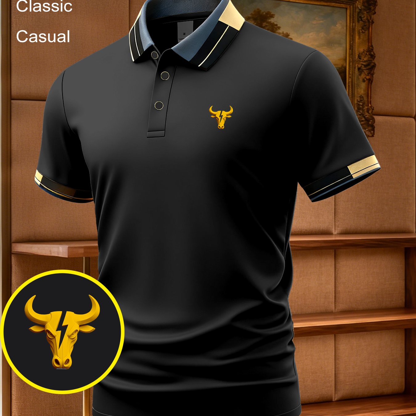 TEMU Shirt, Featuring A Stylish "golden Lightning Element" Creative Printed Pattern. Men's Short-sleeve High-end Color- Shirt, Sporty And Breathable,
