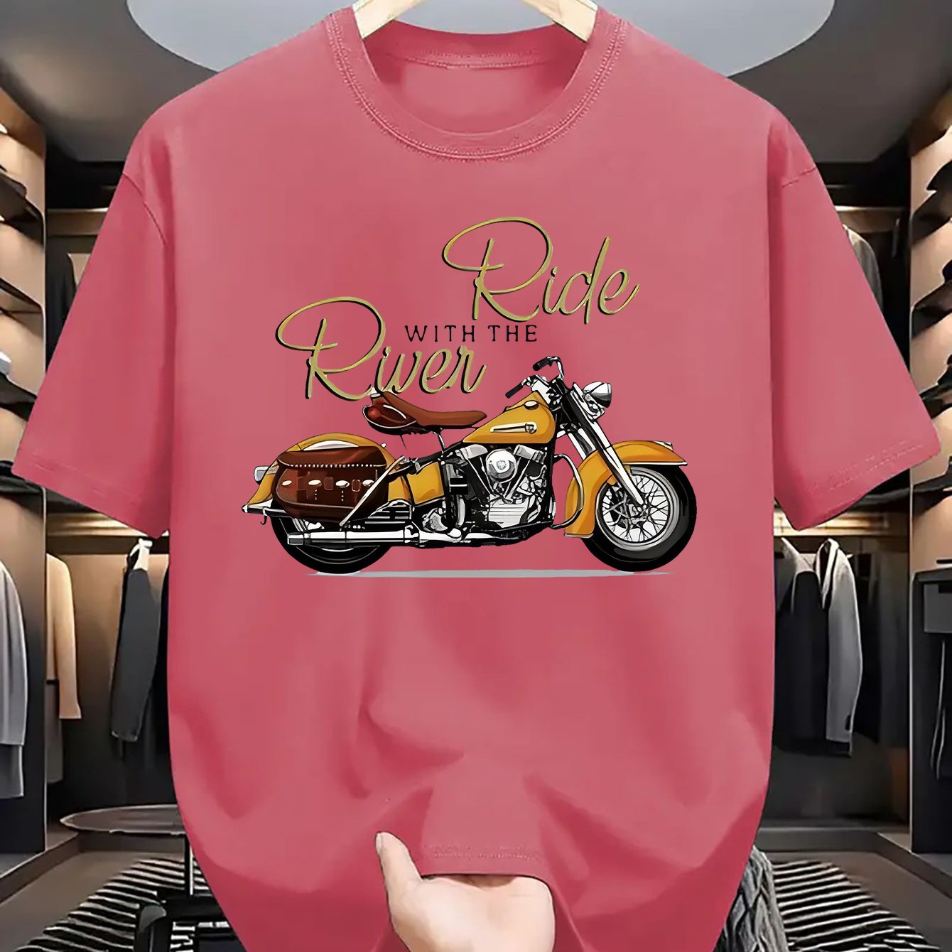 TEMU Men's Summer Casual Motorcycle Print High-quality Slim-fit T-shirt, A Top For Summer And A Must-have For