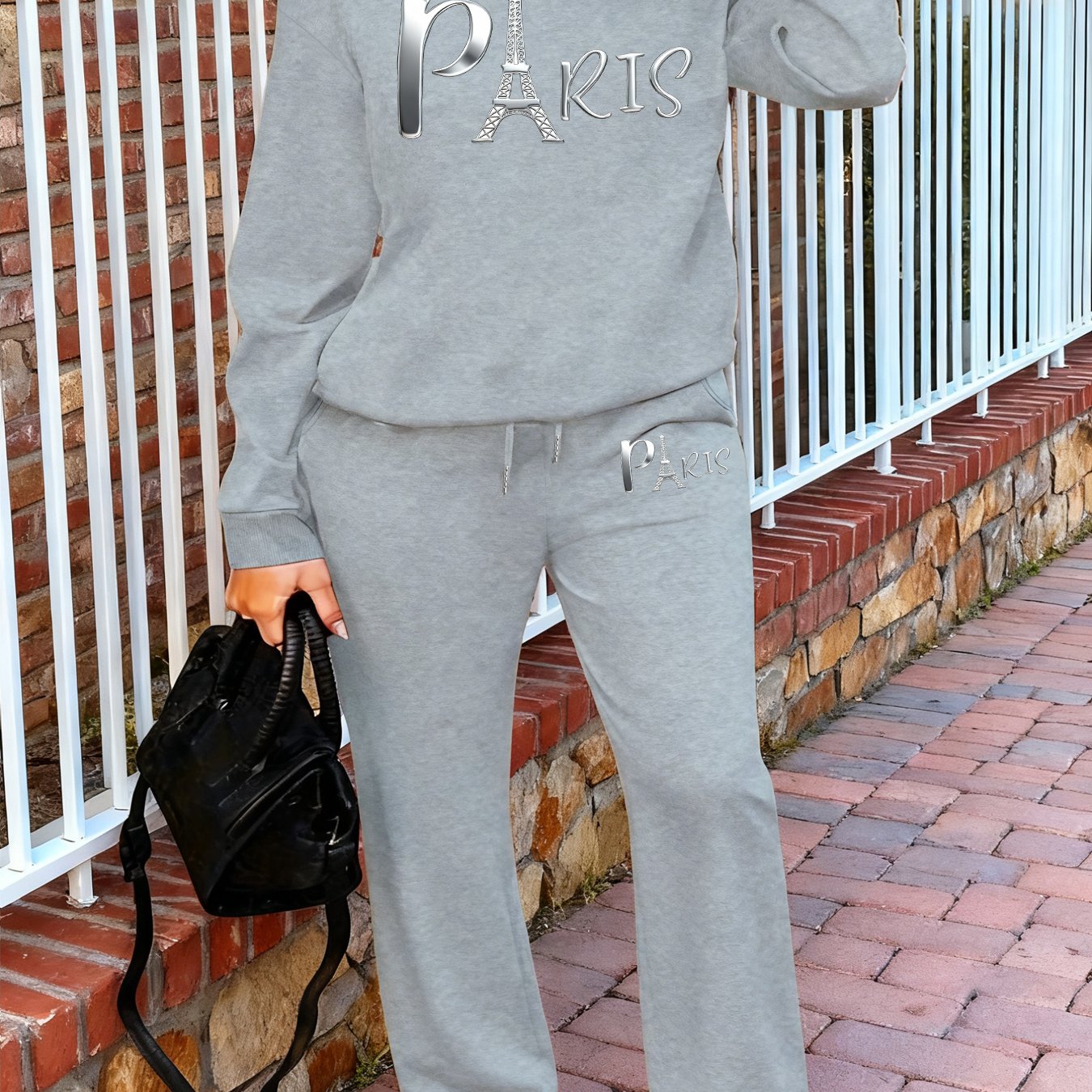 TEMU Graphic Print 2 Piece Set, Crew Neck Sweatshirt & Pants, Women's Clothing