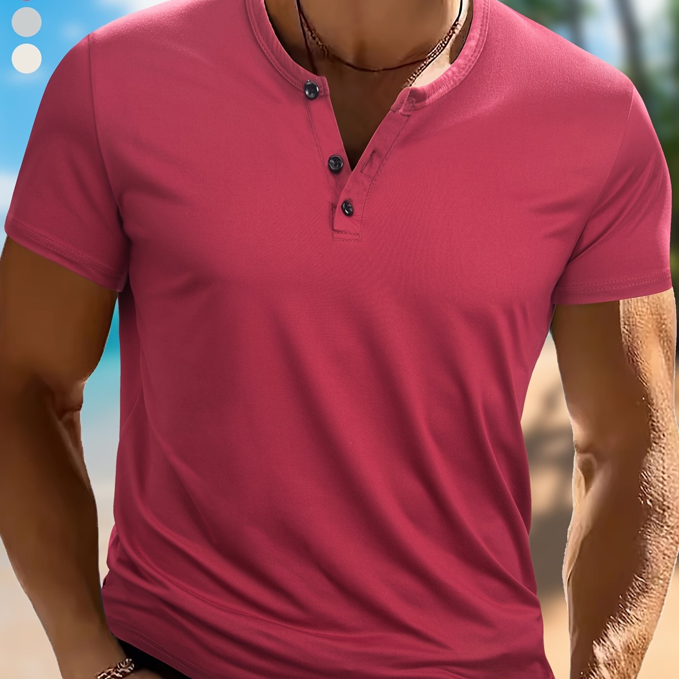 Image of Wowell Men's Lightweight Short-sleeve Henley Shirt, Breathable Polyester Blend With Elastane, Round Neck, Half Button , Sporty For Daily Wear, Fitness, Gatherings