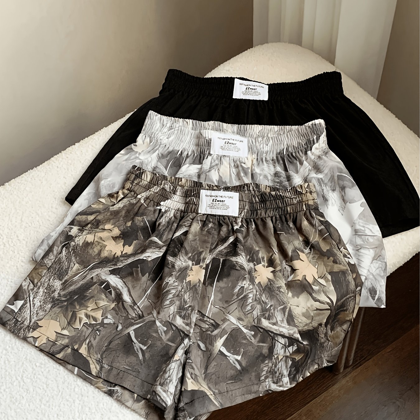 TEMU 3pcs Set Of Solid Color And Branch Print Shorts For Women, Summer Outfit, Beach Outfit, Holiday Outfits, Elegant Blouses, Spring Clothing