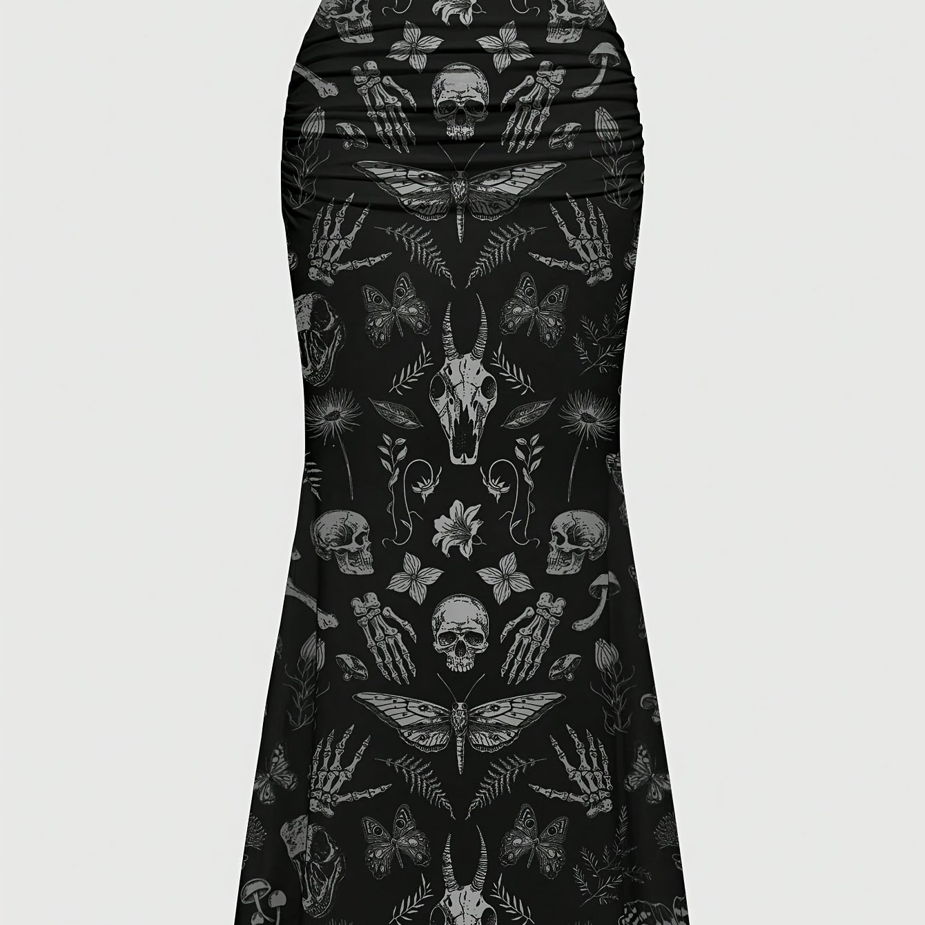 TEMU Plus Size - Women's Plus Size Gothic Moth Plant Skull Devil Print Elegant Romantic Vacation Dress