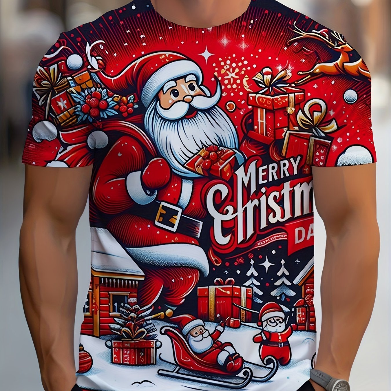 TEMU Christmas Element Print T Shirt For Men Streetwear O-neck Short Sleeve Tops Tees New Year Gifts T-shirts