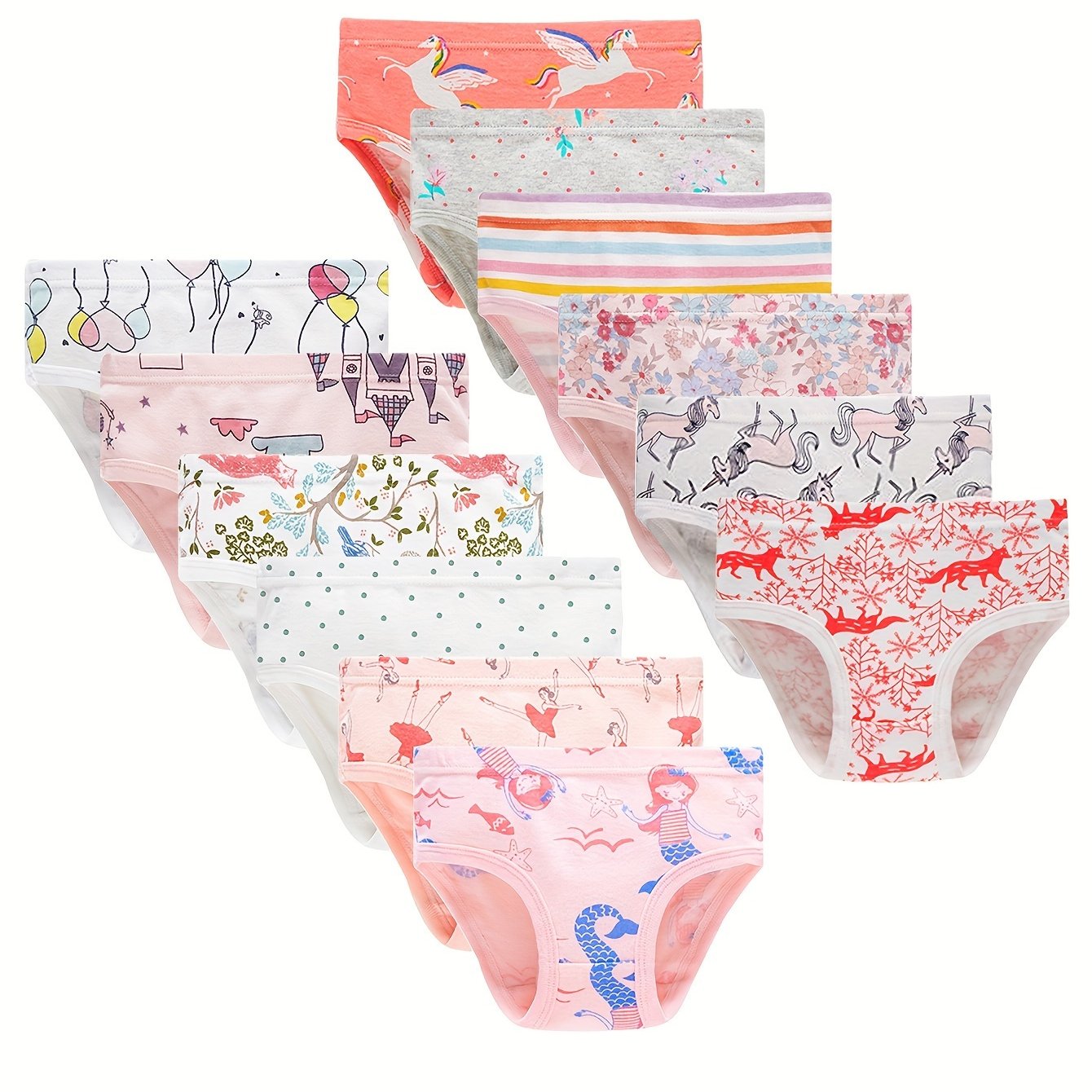 TEMU 12 Pairs Of Comfortable And Breathable Girl Underwear, Including , Unicorns, Dancing Girls, , Balloons, Castles, Stripes, Flowers, , And Other Suitable For Young Children And Adults