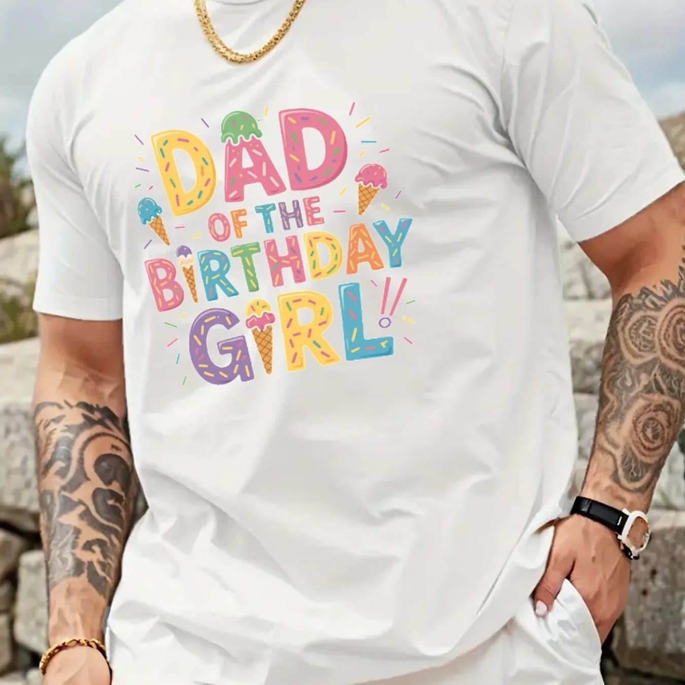 TEMU Birthday Dad Fun, Men's T-shirt, Summer, Men's Athletic T-shirt, Stretch Knit Fabric, Print T-shirt, Regular Fit, Stretch Clothing, Patterned