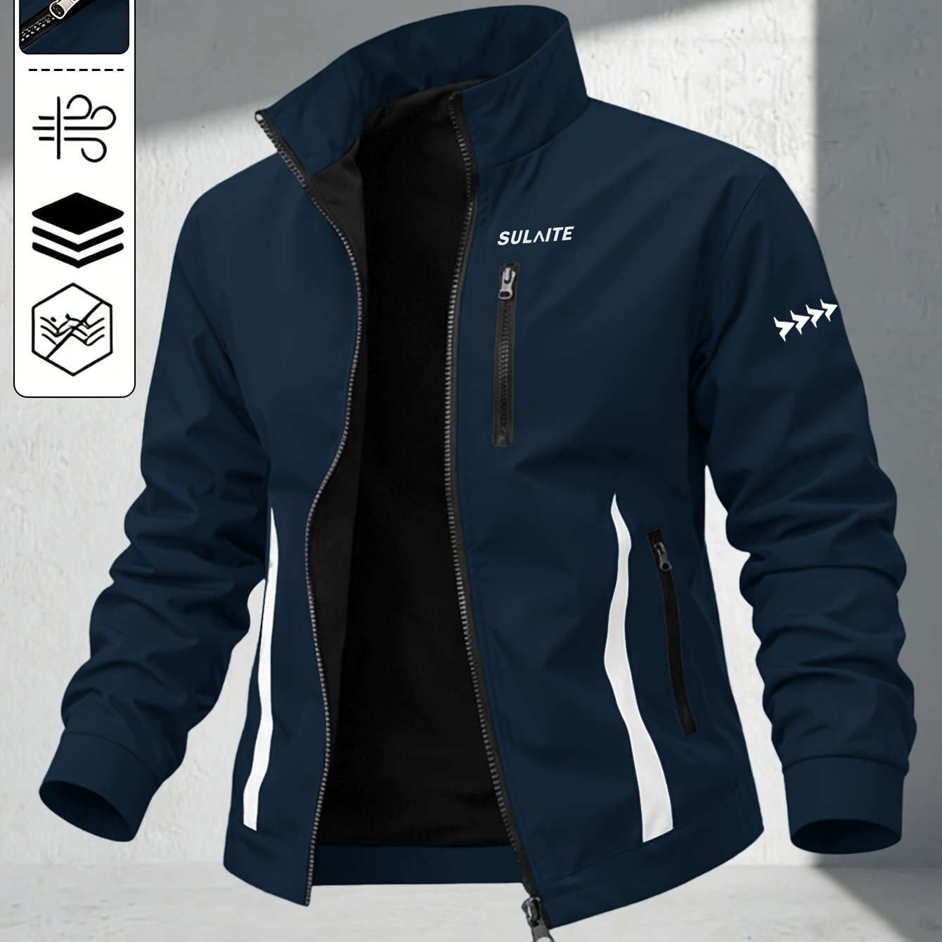 TEMU Chaqueta de hombre y vintage, nueva, casual y versátil para /otoño, para deportes al , cortavientos, con cuello de color contrastante moto
