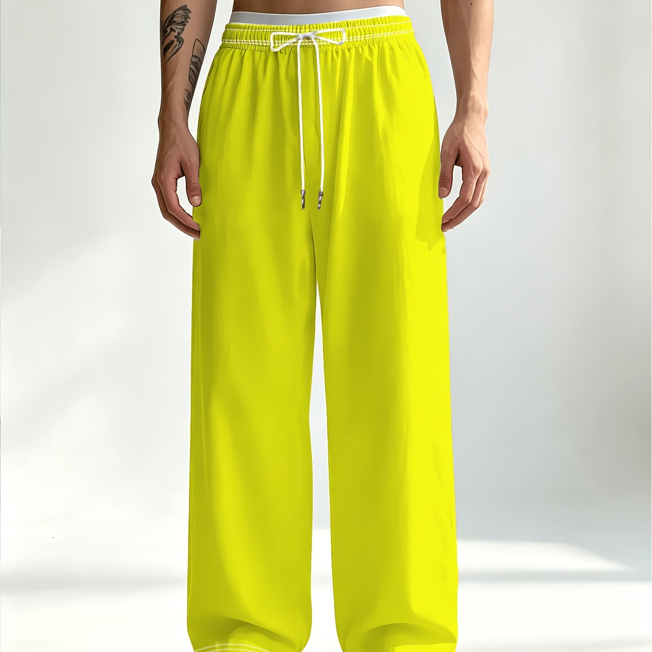 TEMU [printed Design – Not Textured] Men's Solid-color Trousers, Featuring A Simple And Clean Color Scheme For A And Visual Effect. The Loose,