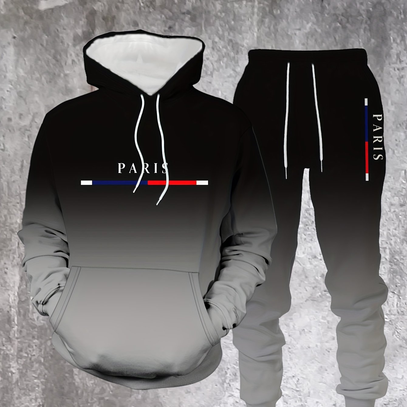 2024 Hot Men' Fashion Hoodie Set In Black And Red Gradient For Autumn/winter