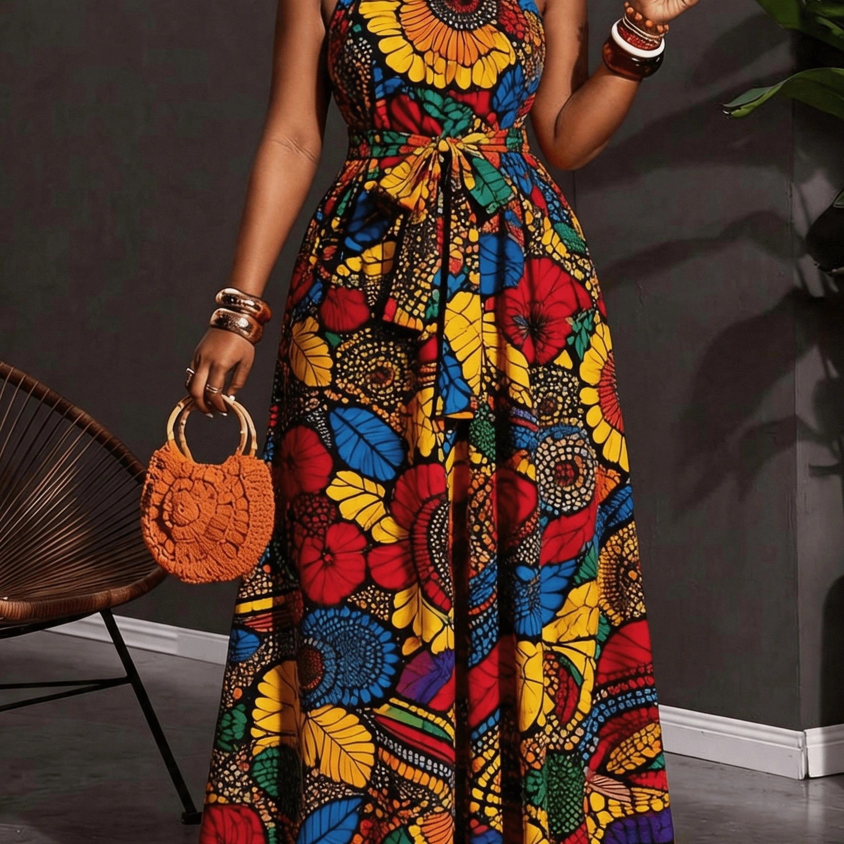 TEMU Plus Size - Plus Size - Dames Plus Size Mode Lente Zomer Nieuwe Off-Shoulder Mouwloze Gedrukte Losse Lange Jurk, Geschikt voor Vakantie, Daten,