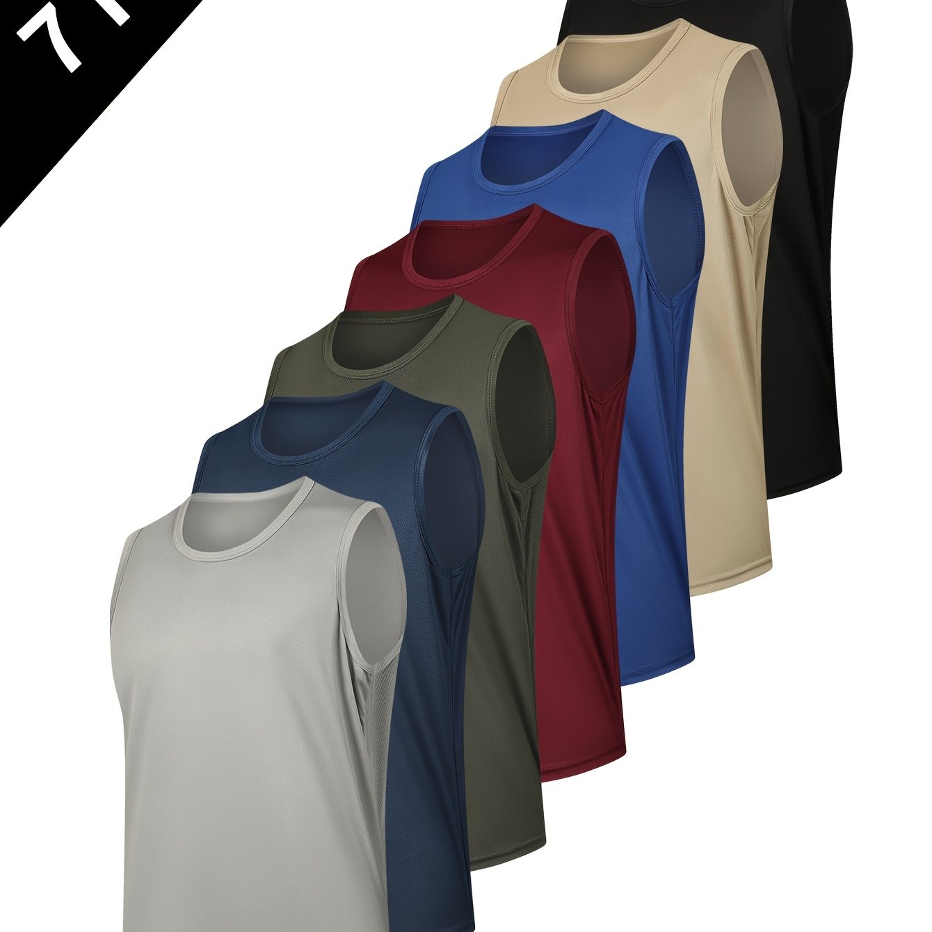 Image of 7pcs Mens Comfortable Sleeveless Tank Top - Breathable Polyester Fabric, Stretch, Casual Summer Outdoor Sports Wear - Ideal For Mens .