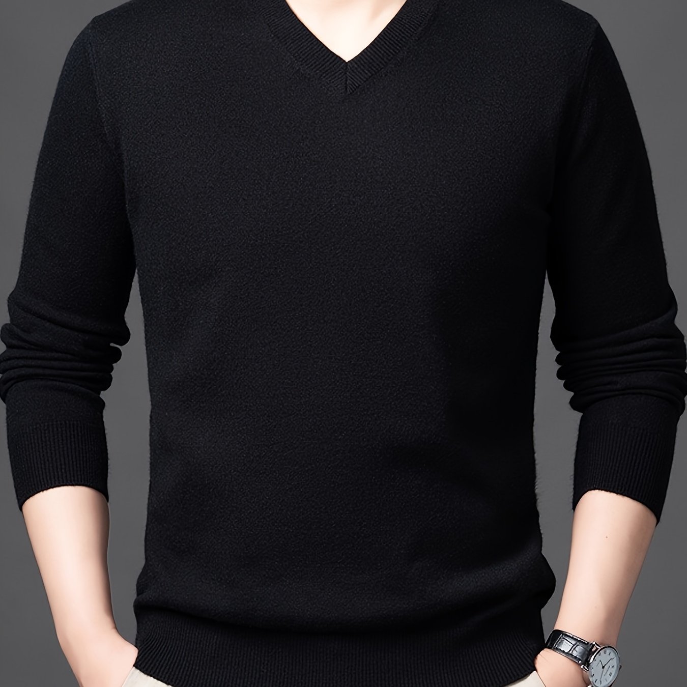 TEMU Men's Oversized Thickened V-neck Sweater - Winter Warm Base Layer Knit Sweater Suitable For Layering, Large Size Pullover, Solid Color Casual
