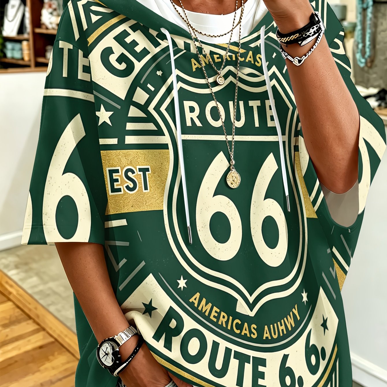 TEMU Plus Size, Plus Size Women's Hooded Top With English Text Print, Street Style, Vintage , Casual And Versatile, Loose Fit For A Look, /summer For