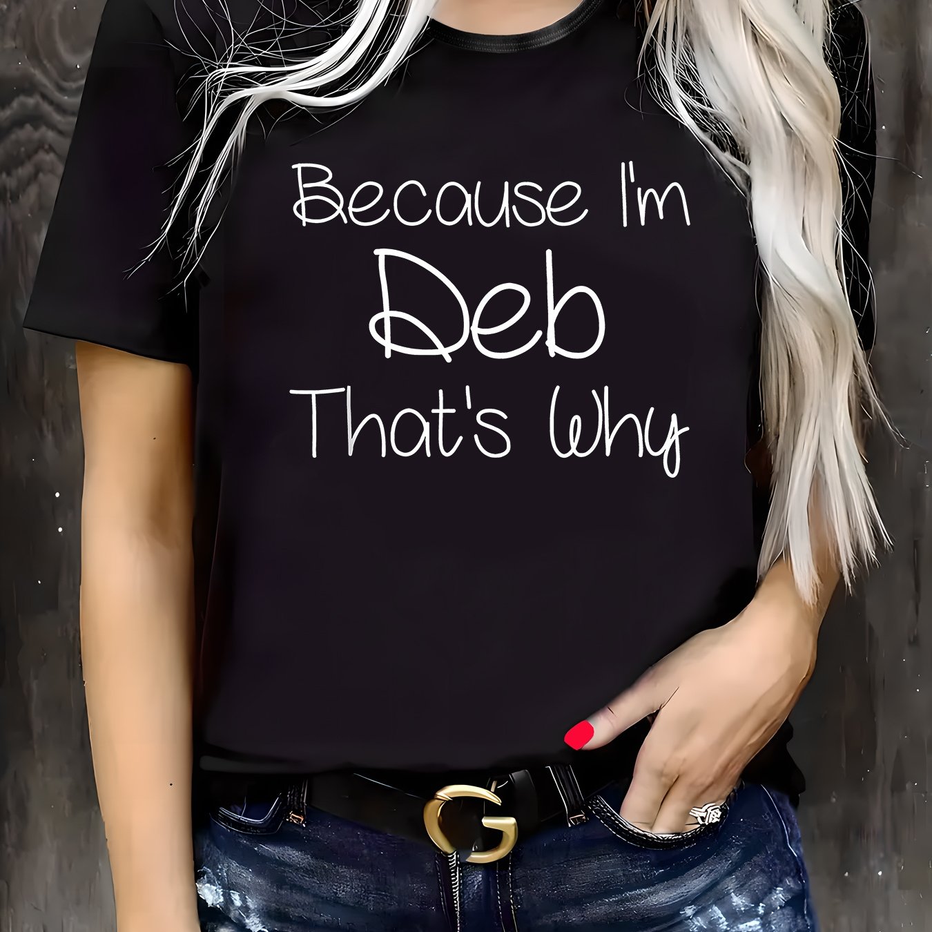 TEMU Plus Size - Plus Size Women's Casual T-shirt - " I'm Deb " Print, Round Neck, Short Sleeve, Slightly Elastic Fabric, Comfortable Top, Plus Size