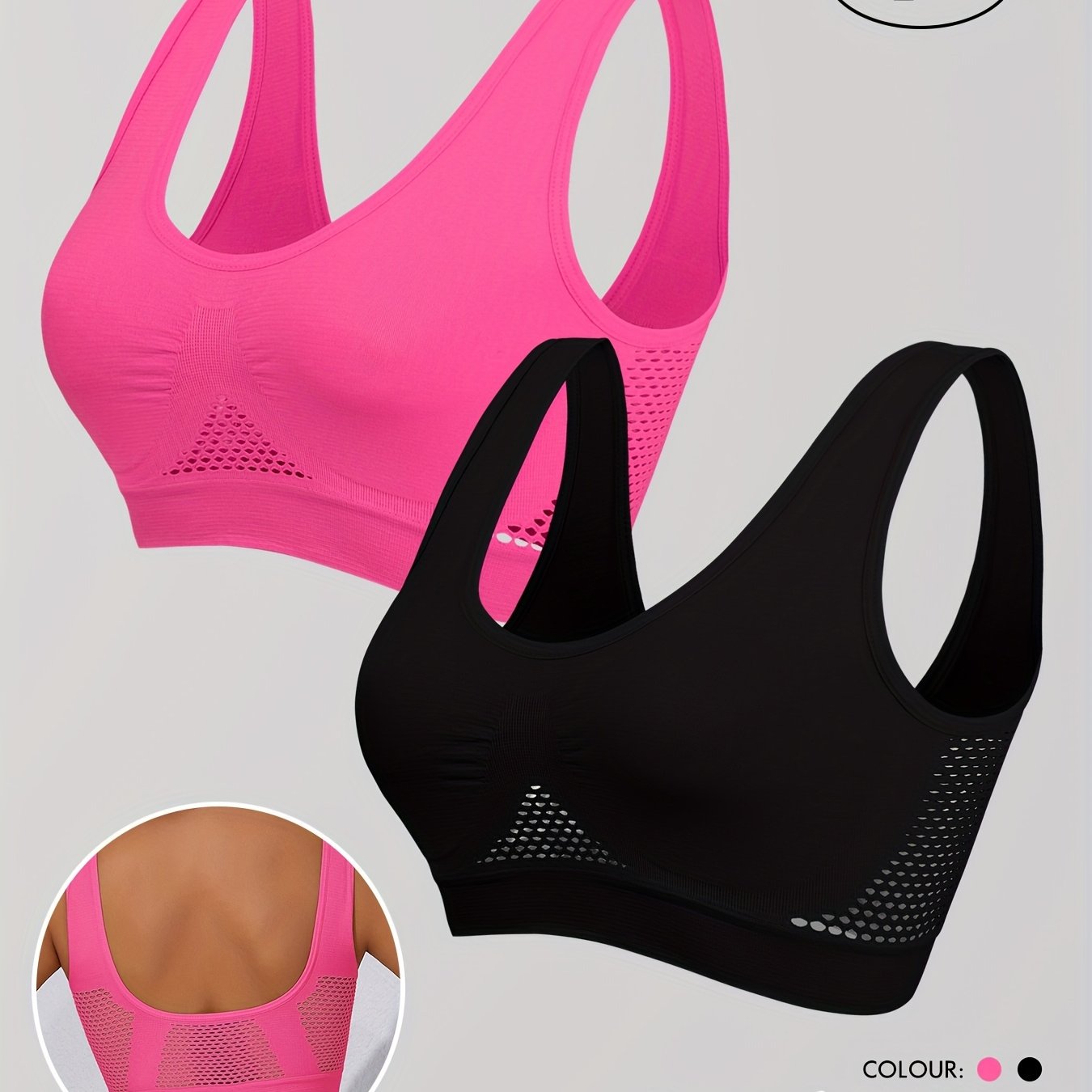 Image of 2pcs Women's Sports Bra, Hollow-out Design, Bust Push-up, Breathable Fitness Running Yoga Tank Top