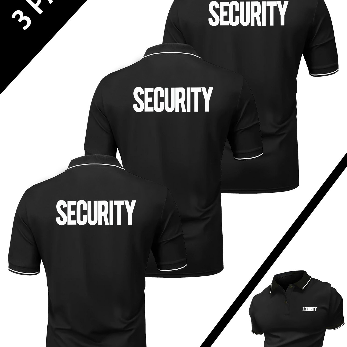 TEMU 3pcs Men's Security Guard Uniform Shirts - Breathable Athletic Polos With "security" Print, Black & Navy Blue, Short Sleeve, Regular Fit For