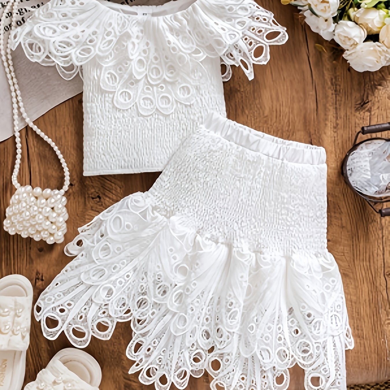 Summer Girls' Lace-free Embroidered Half-dress Set (two Pieces)