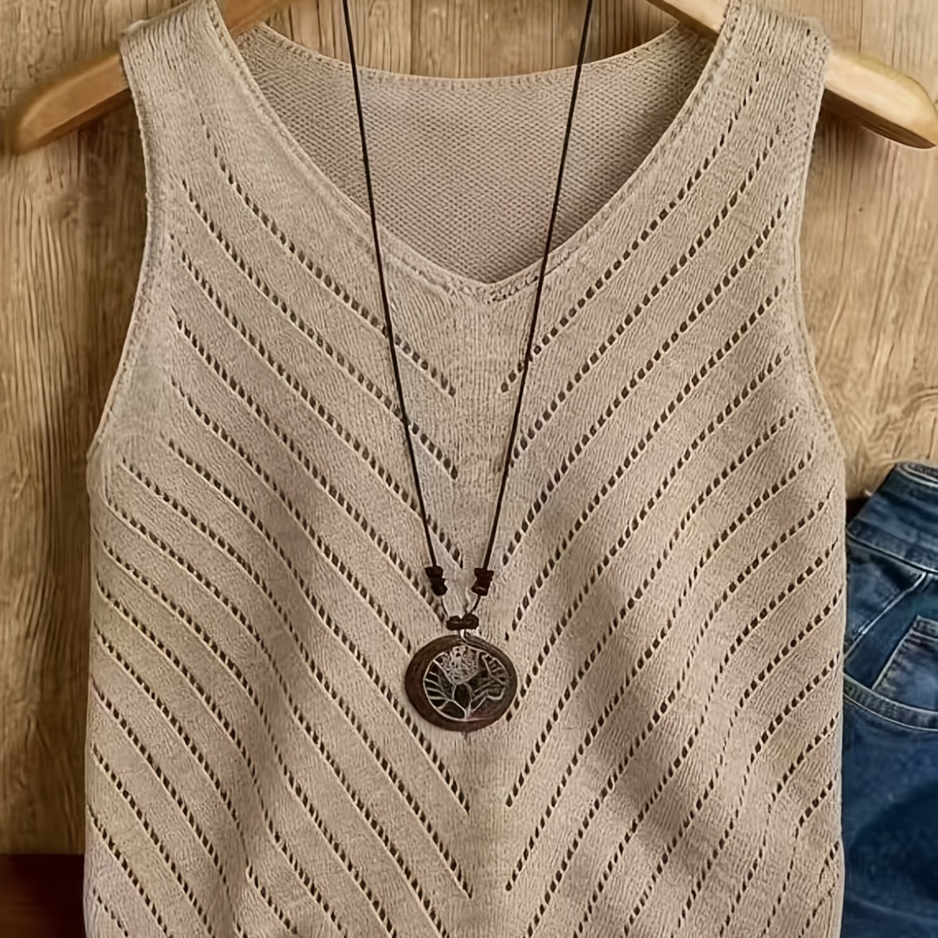 E-shop Essentielles Damen-Tanktop für Urlaub Strand, einfarbiges, durchbrochenes ärmelloses Top für den Frühsommerherbst, leichtes, atmungsaktives,