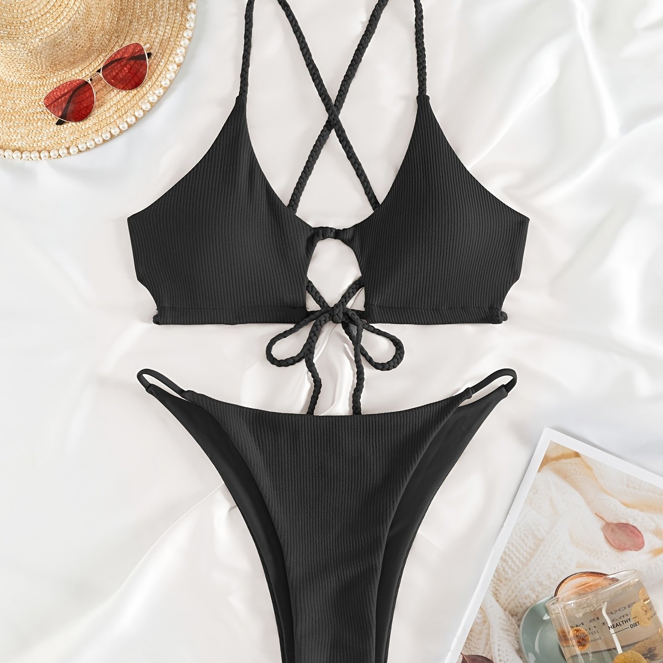 TEMU Women's Strappy Stripe Bikini Set