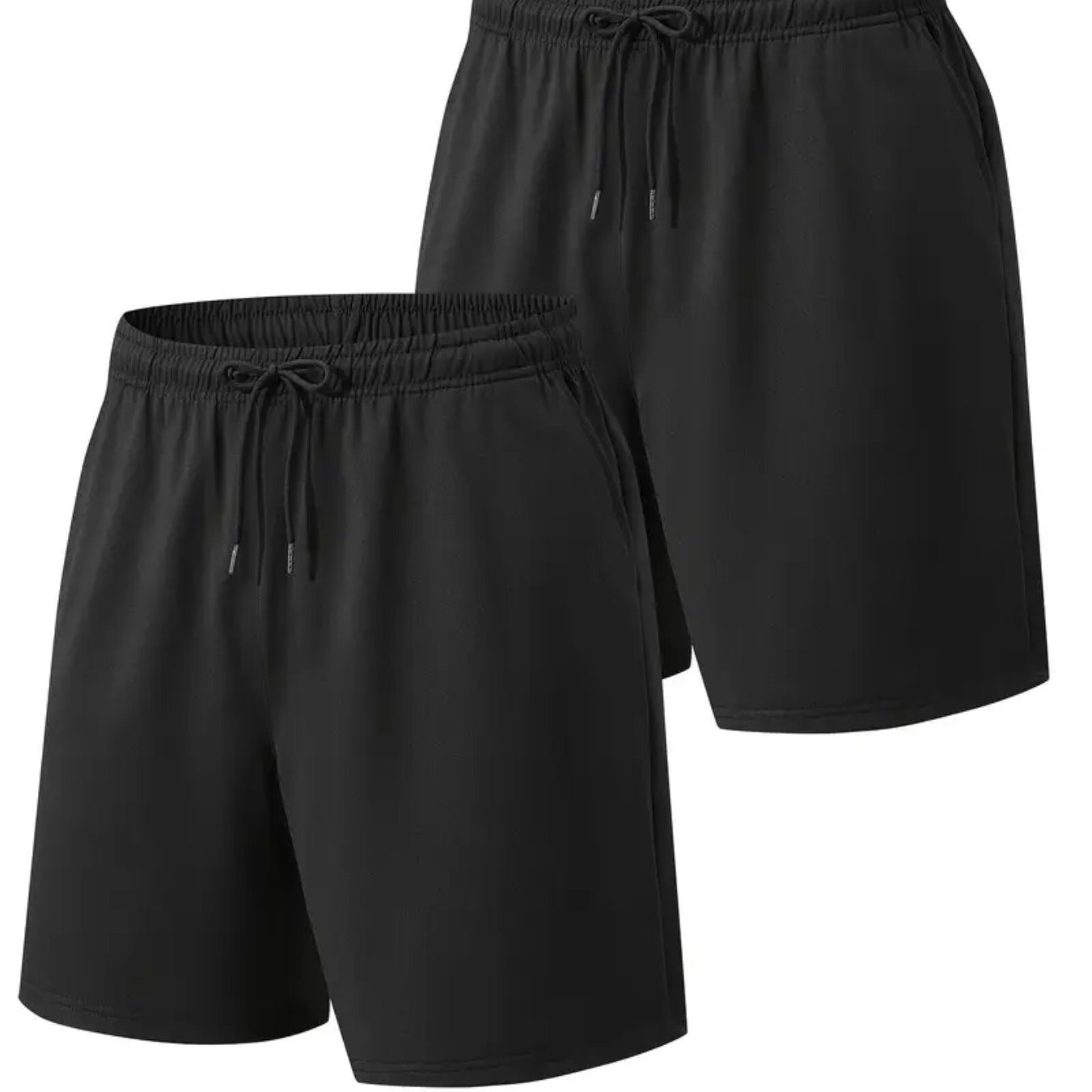 E-shop 2 Paar Herren Sportshorts aus Polyester - Lockere Passform, Schnelltrocknend mit Kordelzug und für Zuhause & Fitnessstudio