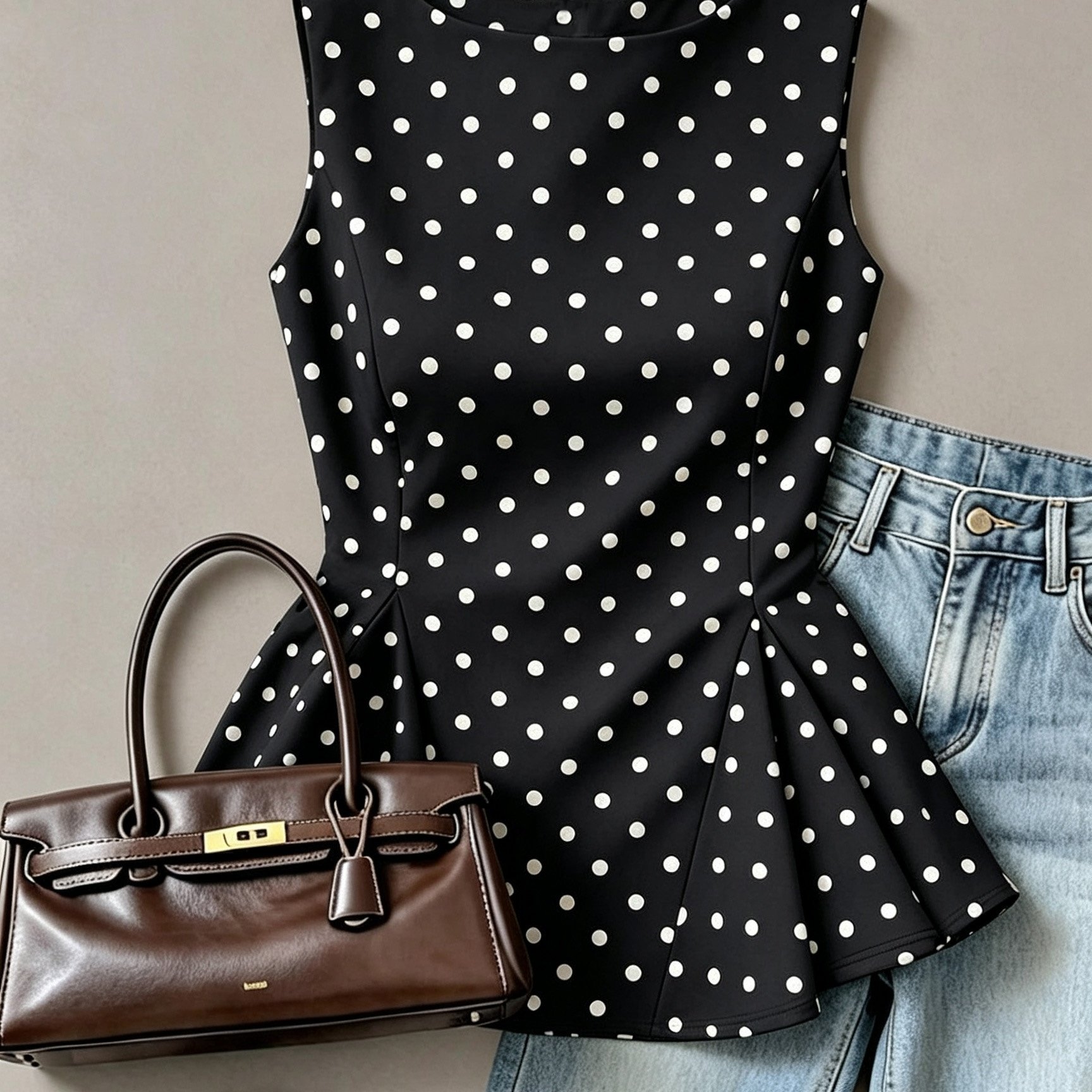 TEMU Women's Summer New Fashion Retro Polka Dot Print Slim A-line Waist-cinching Sleeveless T-shirt Top