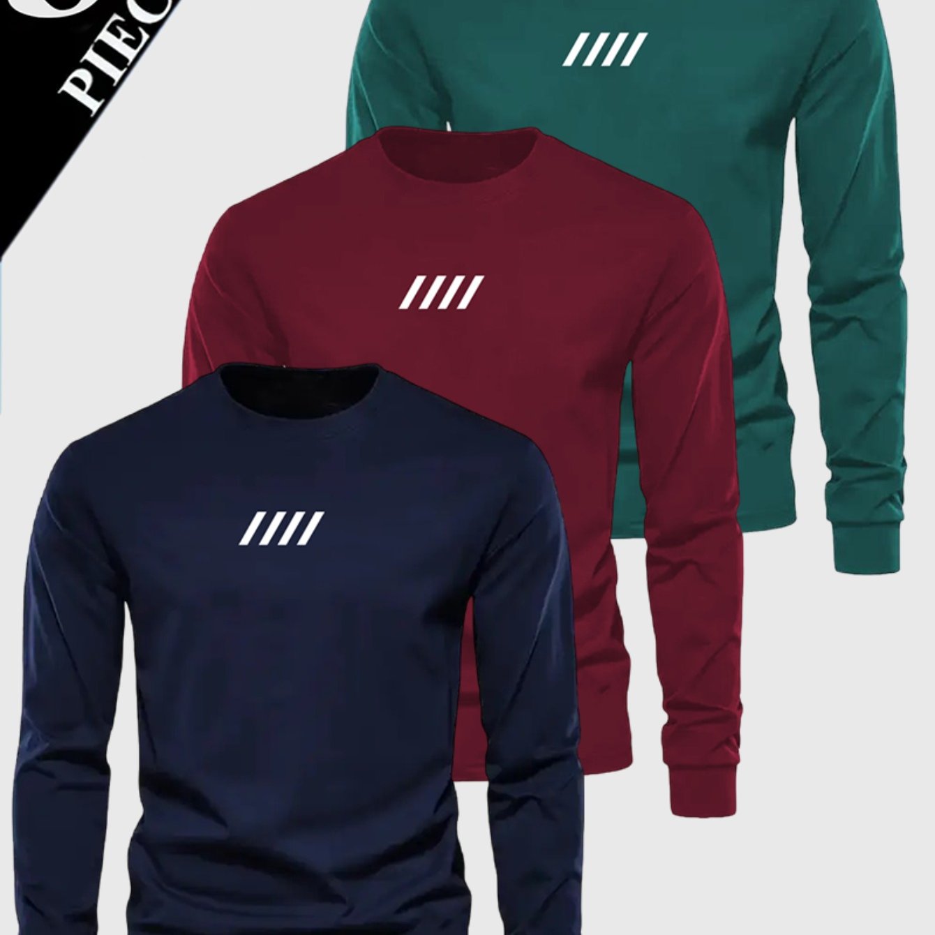 TEMU Set Of 3 Men's Long-sleeve T-shirts With A Breathable Fabric And Round Neck Design, Suitable For Workouts And Everyday Wear