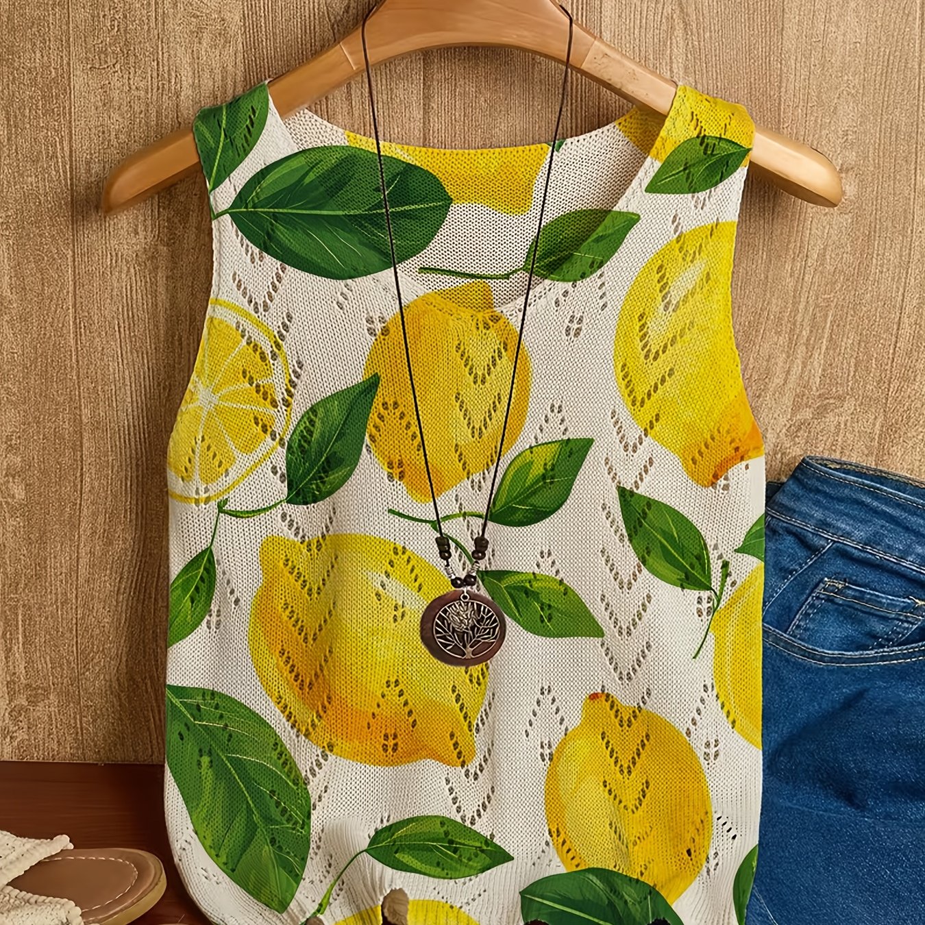 TEMU Gilet pull à œillets bohème du d'été, nouveau, , élégant et polyvalent, haut pour femme avec motif d'impression numérique à plat, impression