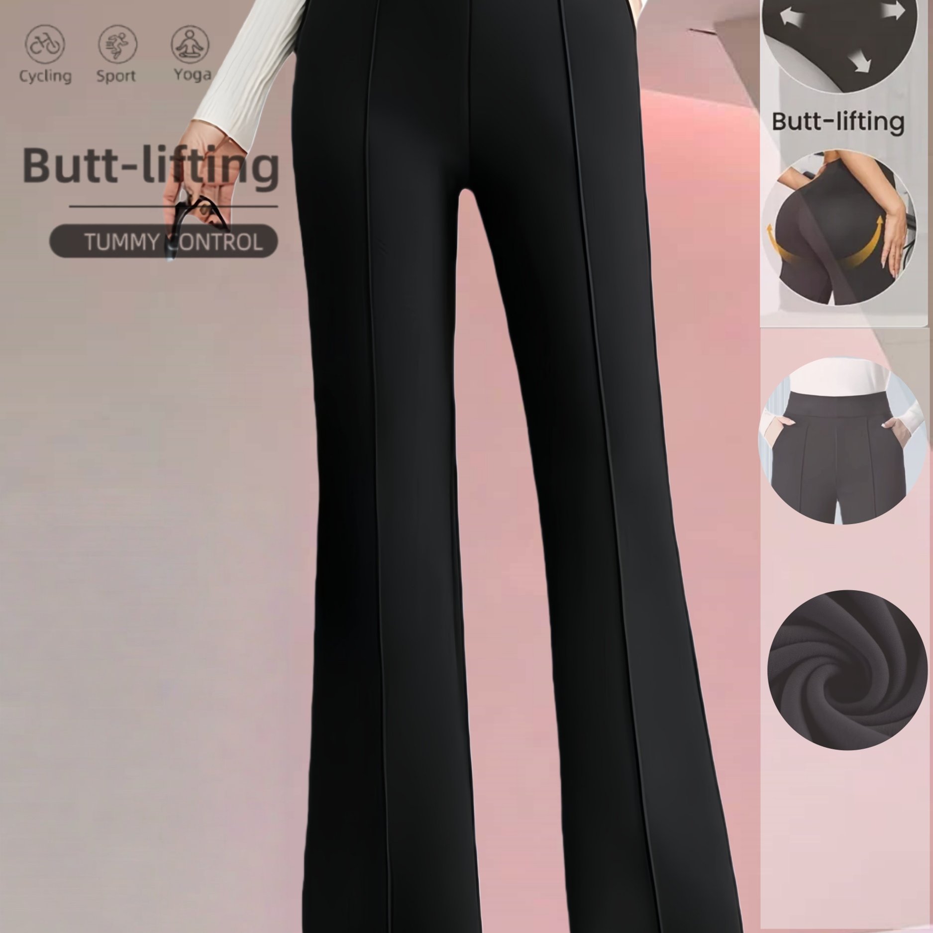 E-shop Damenhose in einfarbig, mit weiter Beinform, hoher Taille, geradem Bein, Freizeithose aus dehnbarem Stoff mit Seitentaschen, schwarze Hose mit