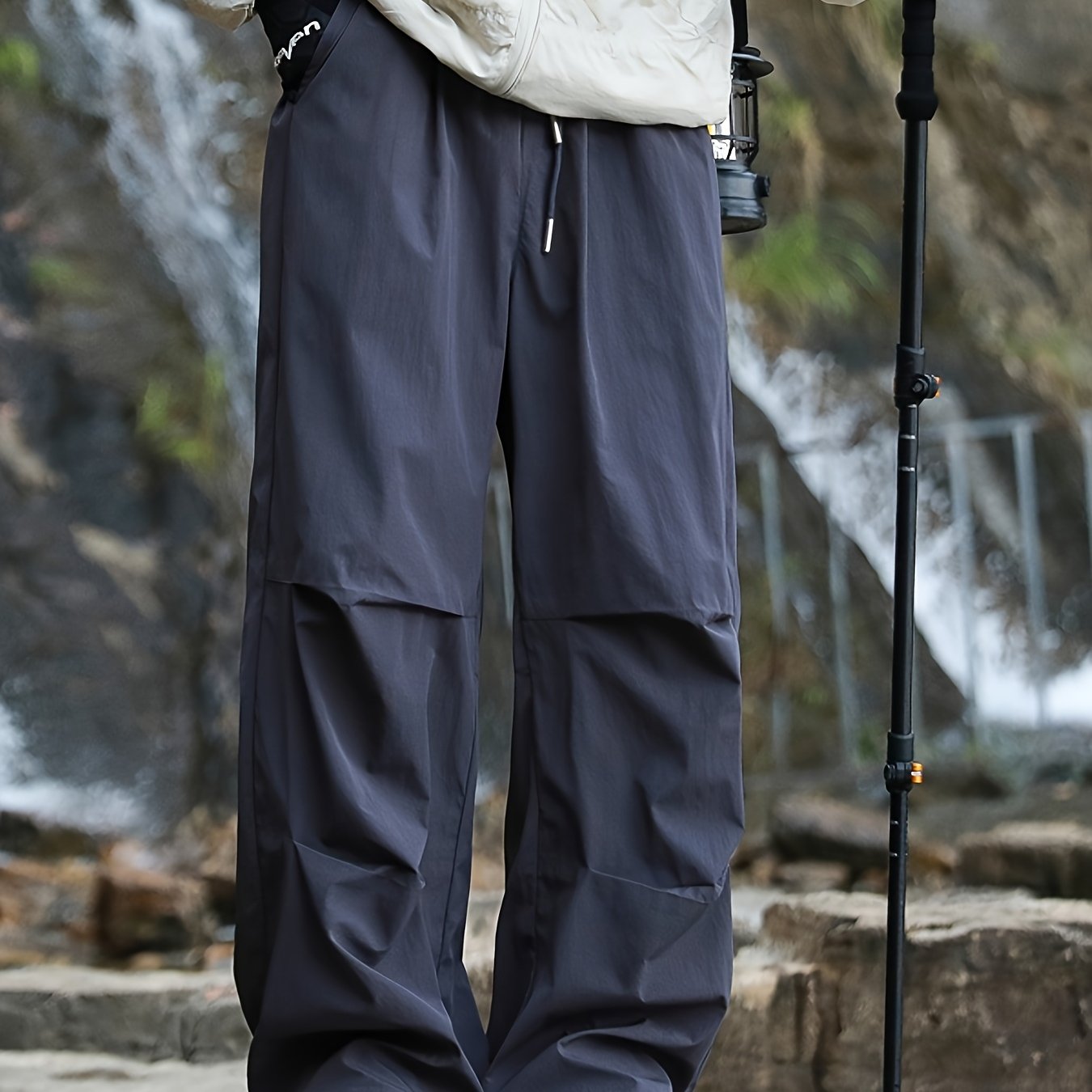 TEMU マウンテンシリーズ アウトドア 通気性カーゴパンツ メンズ 夏用 軽量 速乾 ルーズワイドレッグパンツ ドレープ加工 カジュアルロングパンツ