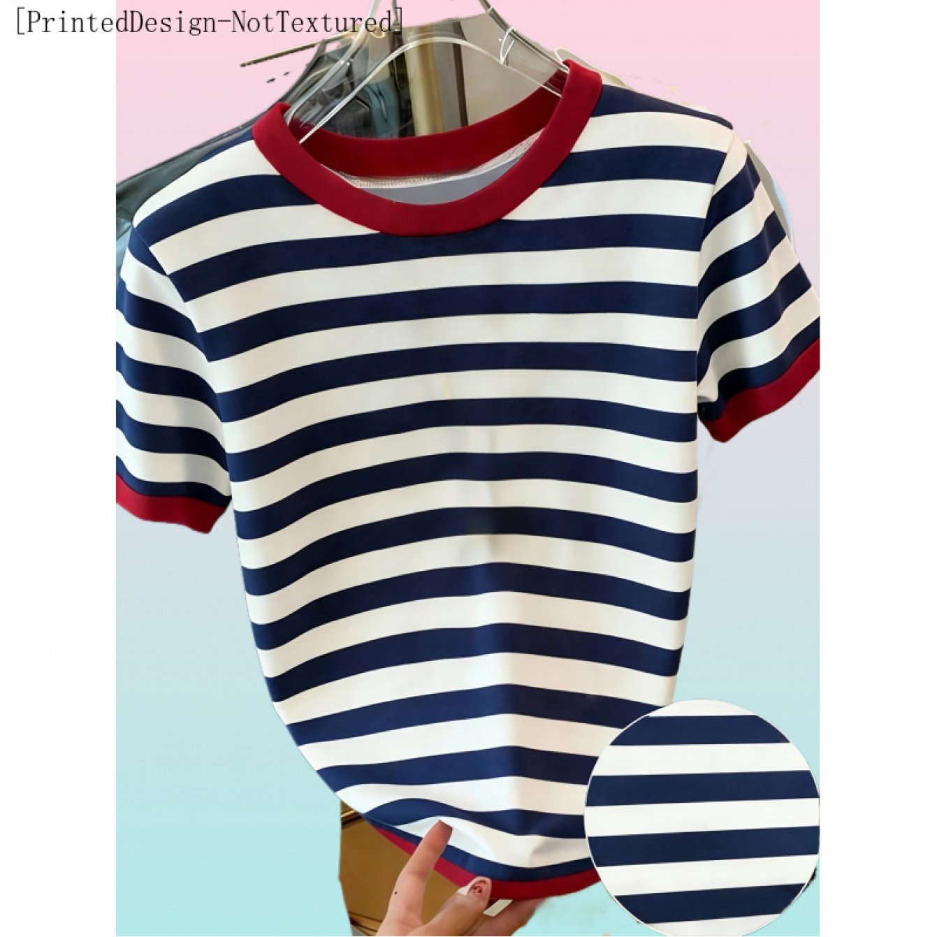 TEMU [printed Design - Not Textured] Unisex Striped Crew Neck Short Sleeve T-shirt, Style Fashion Trend, Sporty, Breathable, Comfortable And Soft,