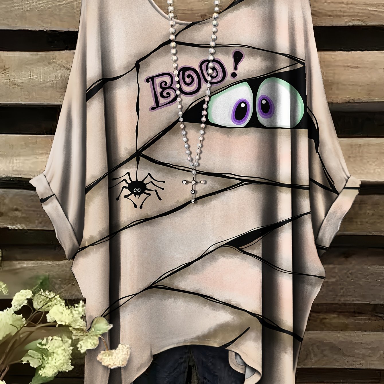 TEMU Plus Size, Women's Plus-size & Spider Web Print T-shirt - Short-sleeve Round Neck Blouse Suitable For Halloween Outfits, Casual Casual Attire,
