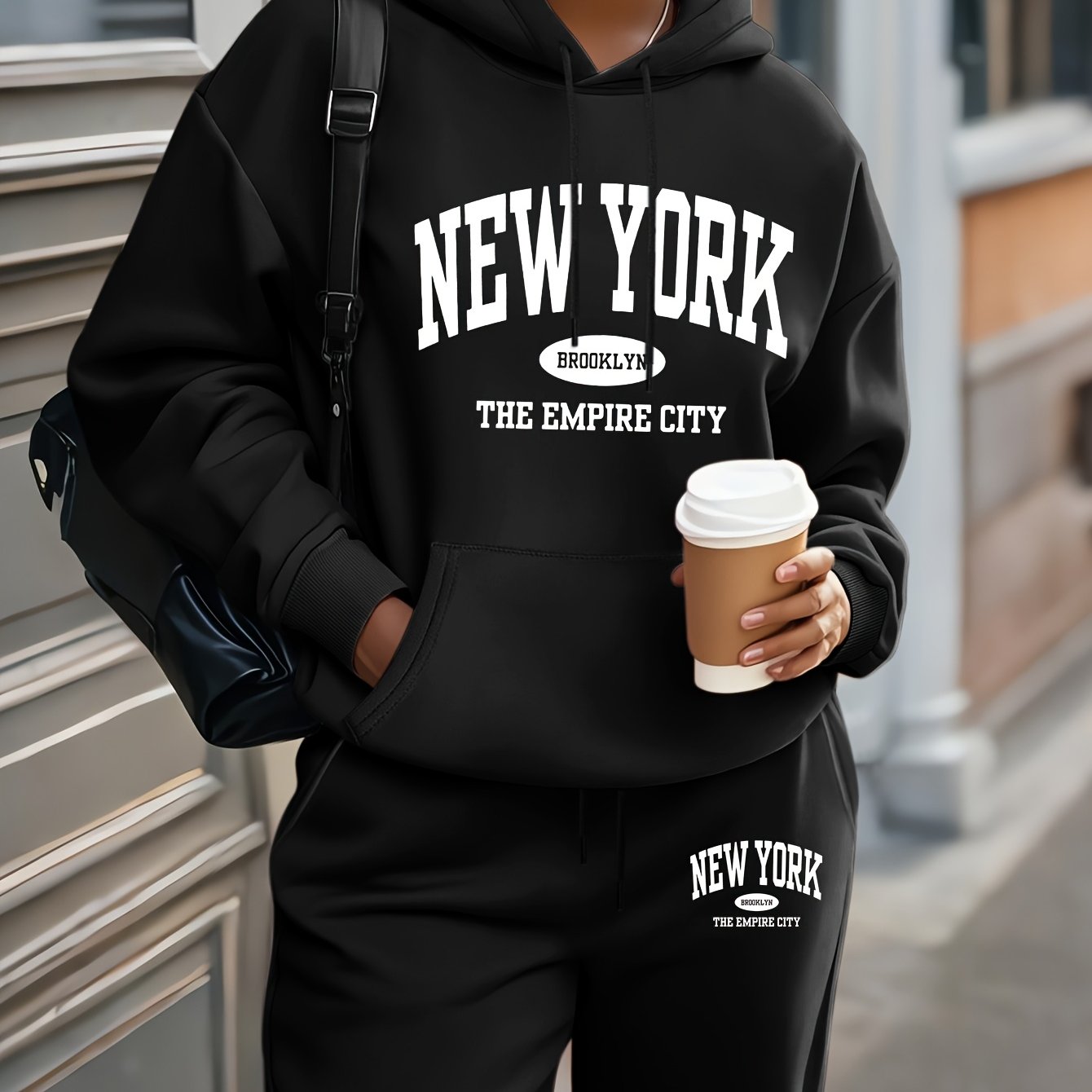 TEMU Plus Size, Plus Size Print Hoodie Sweatshirt Set, Loose Casual Fashionable Swear, 2025 Fall & Winter New 2pcs Set, Women's Clothing