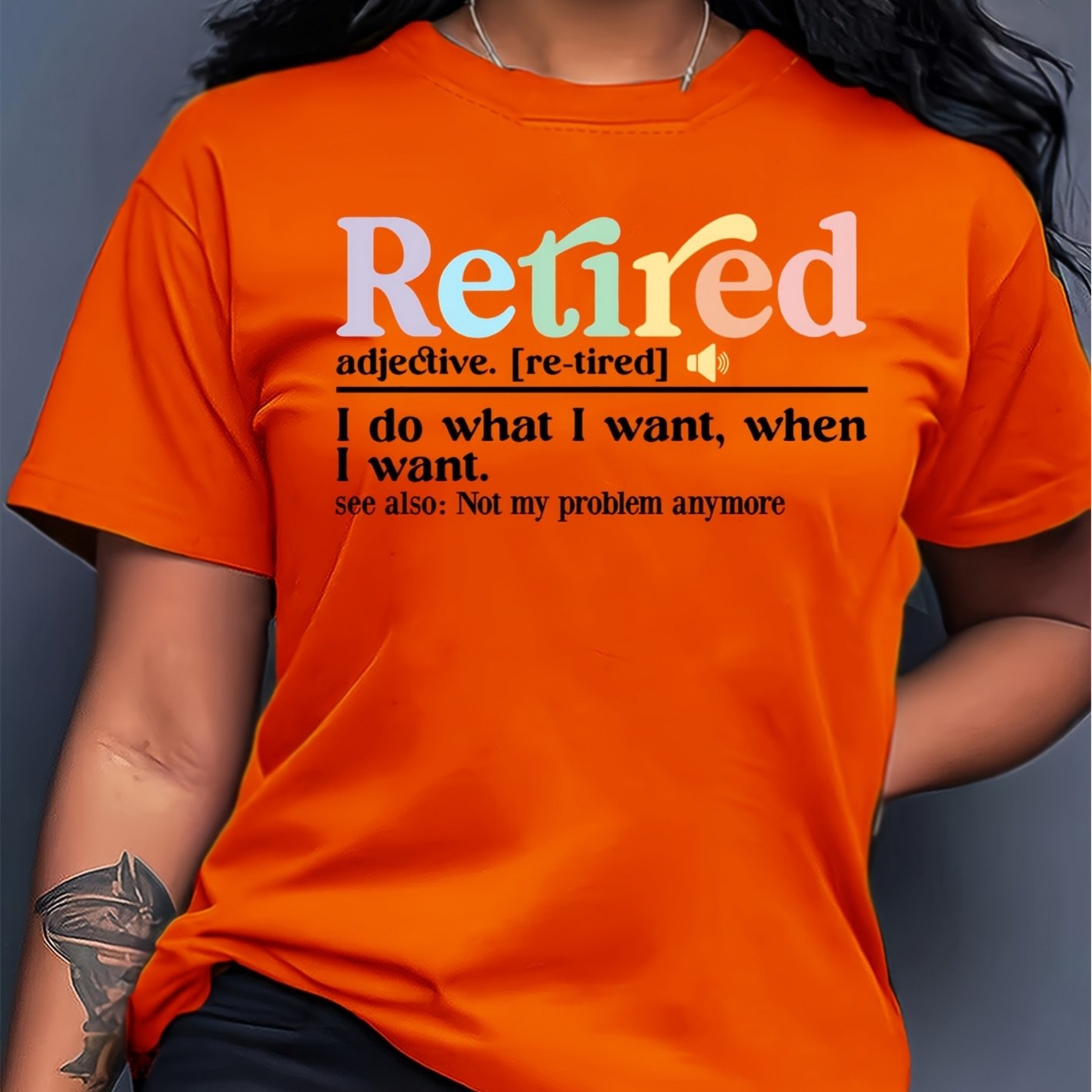TEMU Women's Funny "retired: I Do " Slogan Short-sleeve Blouse Top - Soft Breathable Round Neck Shirt Suitable For Spring Summer Fall, Machine