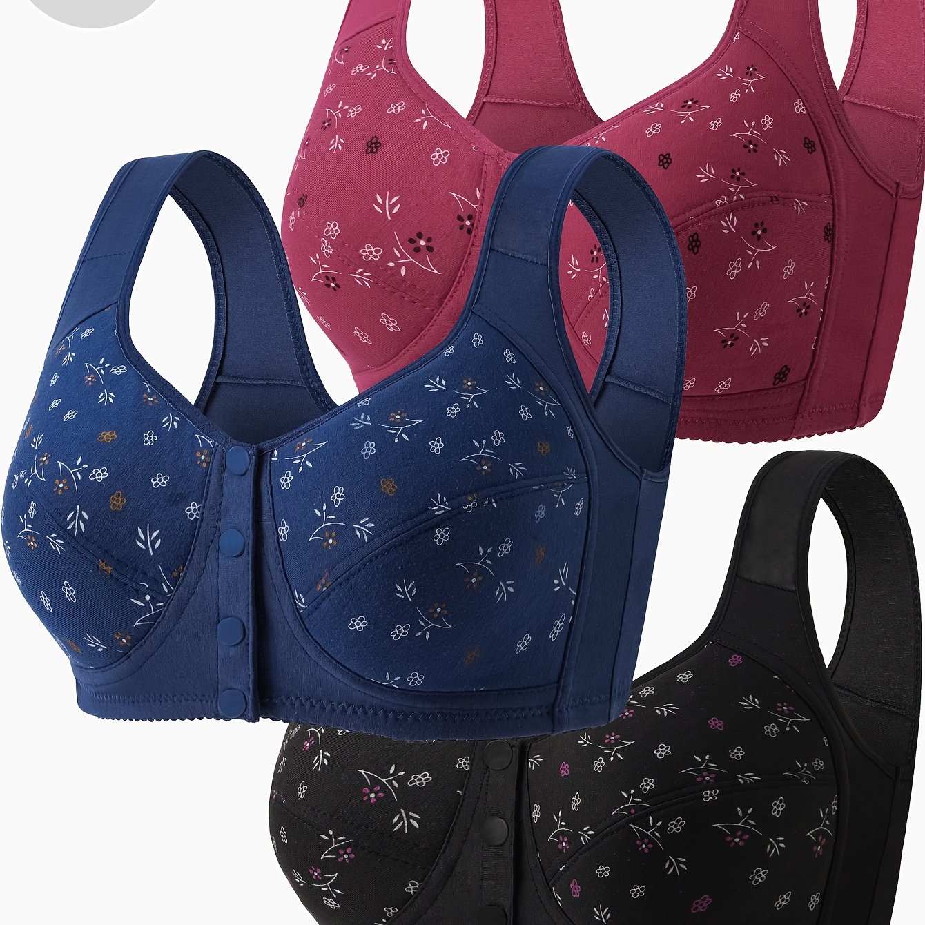 TEMU Set Of 3 Wireless Front-button Printed Tank Tops, Easy And Elegant Women's Lingerie