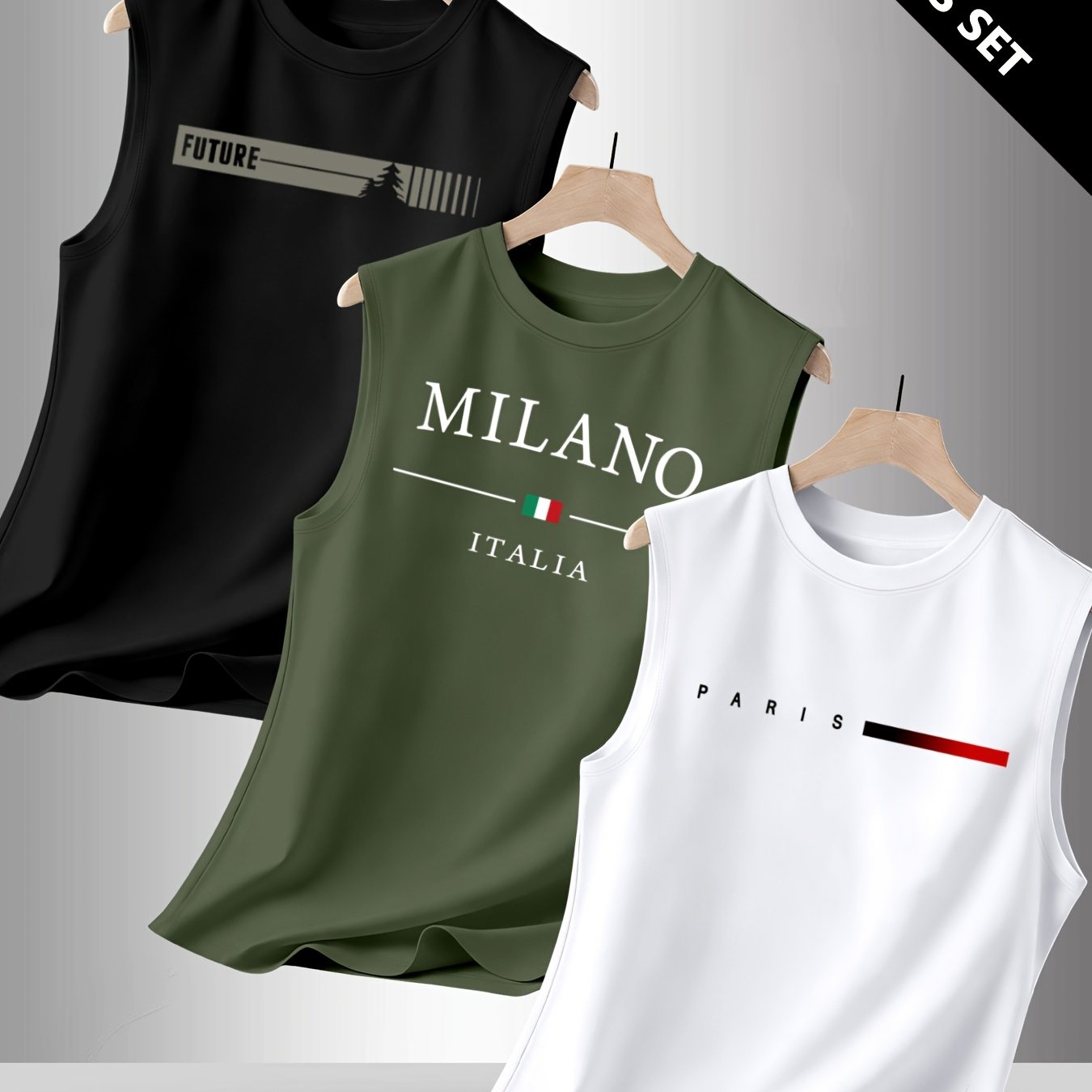 TEMU Men's Casual Sport Tank Top 3pcs Set