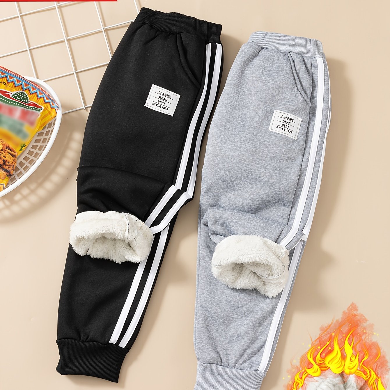 Image of Boys' Stylish And Casual Fleece-lined Long Pants For Autumn And Winter, For Outdoor