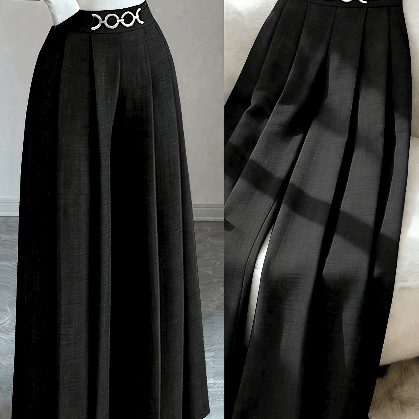 TEMU Nieuwe dames broek met hoge taille, zijrit, decoratieve en wijde pijpen, elegante casual kleding voor onderweg, kantoor en dagelijks gebruik,