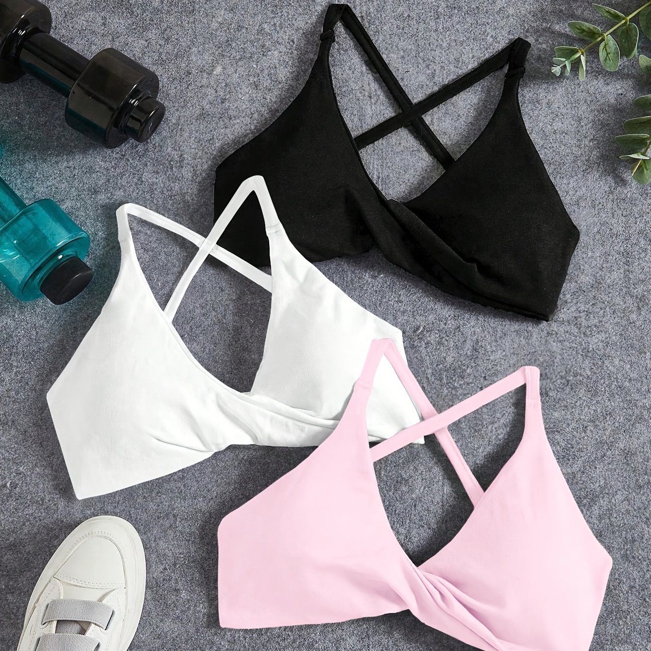 TEMU 3pcs Set Of Sexy Cross-back Twisted Bra Sets, /gray Optional Adjustable Strapless Underwire-free Back-baring, High-elastic Breathable Quick-dry